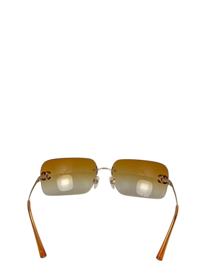 CHANEL - Orange Rhinestone Sunglasses Eyewear Rimless Coco Mark