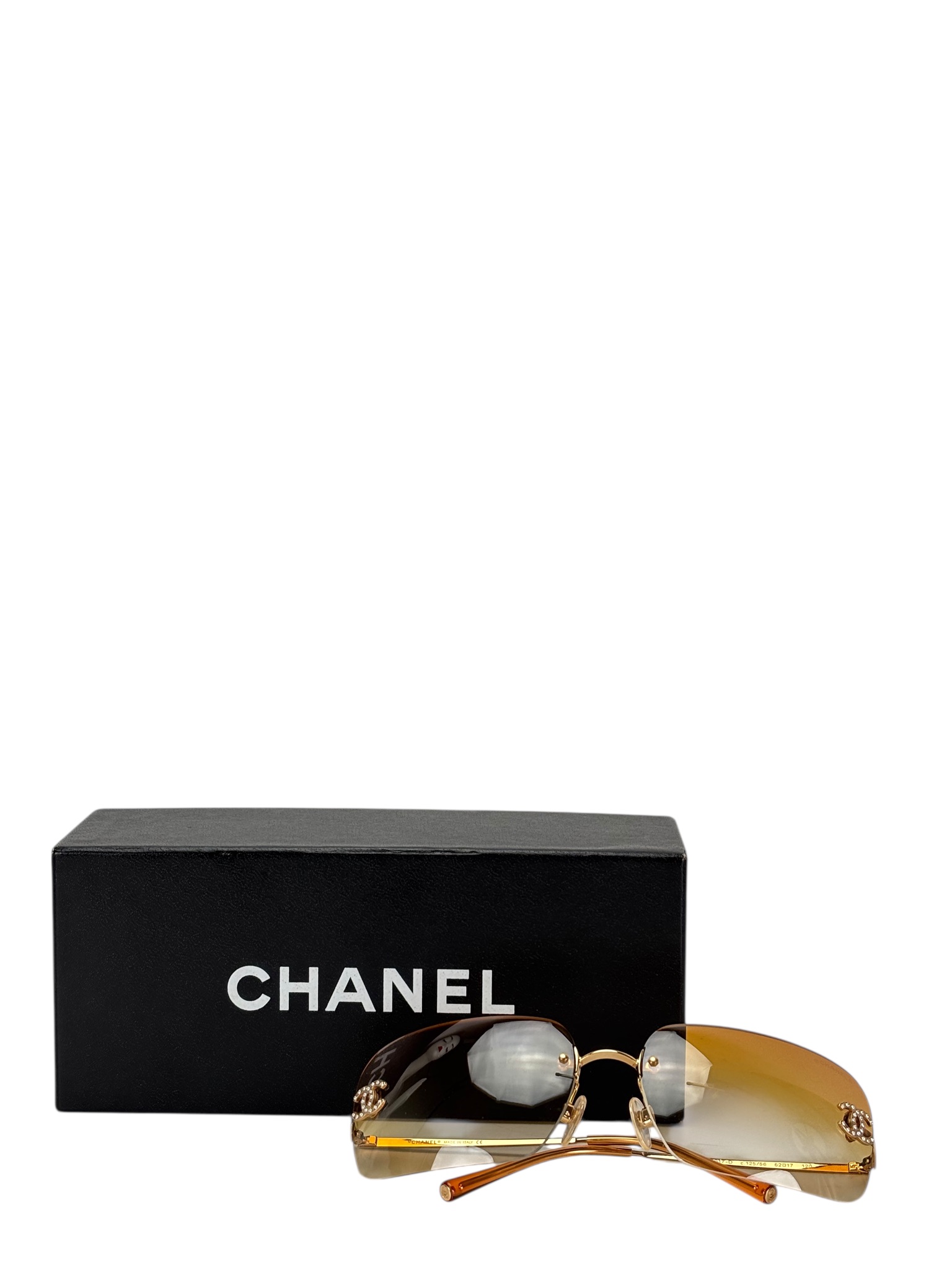 CHANEL - Orange Rhinestone Sunglasses Eyewear Rimless Coco Mark