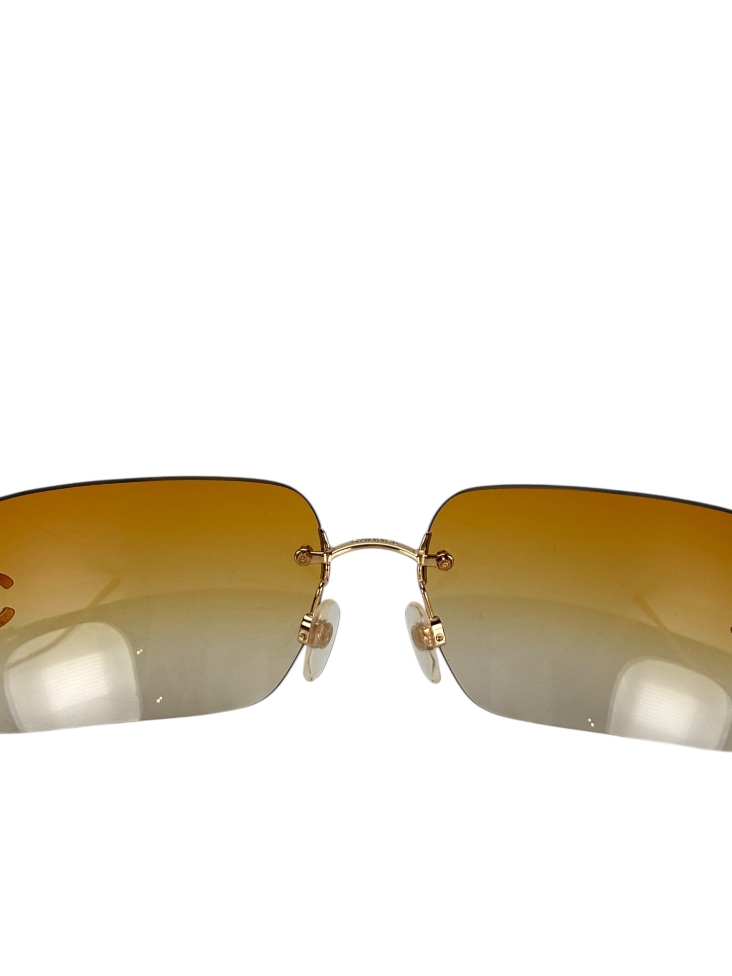 CHANEL - Orange Rhinestone Sunglasses Eyewear Rimless Coco Mark