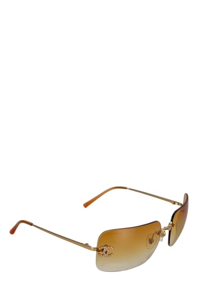 CHANEL - Orange Rhinestone Sunglasses Eyewear Rimless Coco Mark