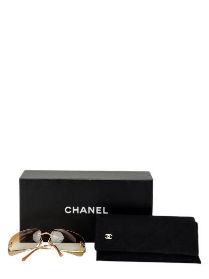 CHANEL - Orange Rhinestone Sunglasses Eyewear Rimless Coco Mark