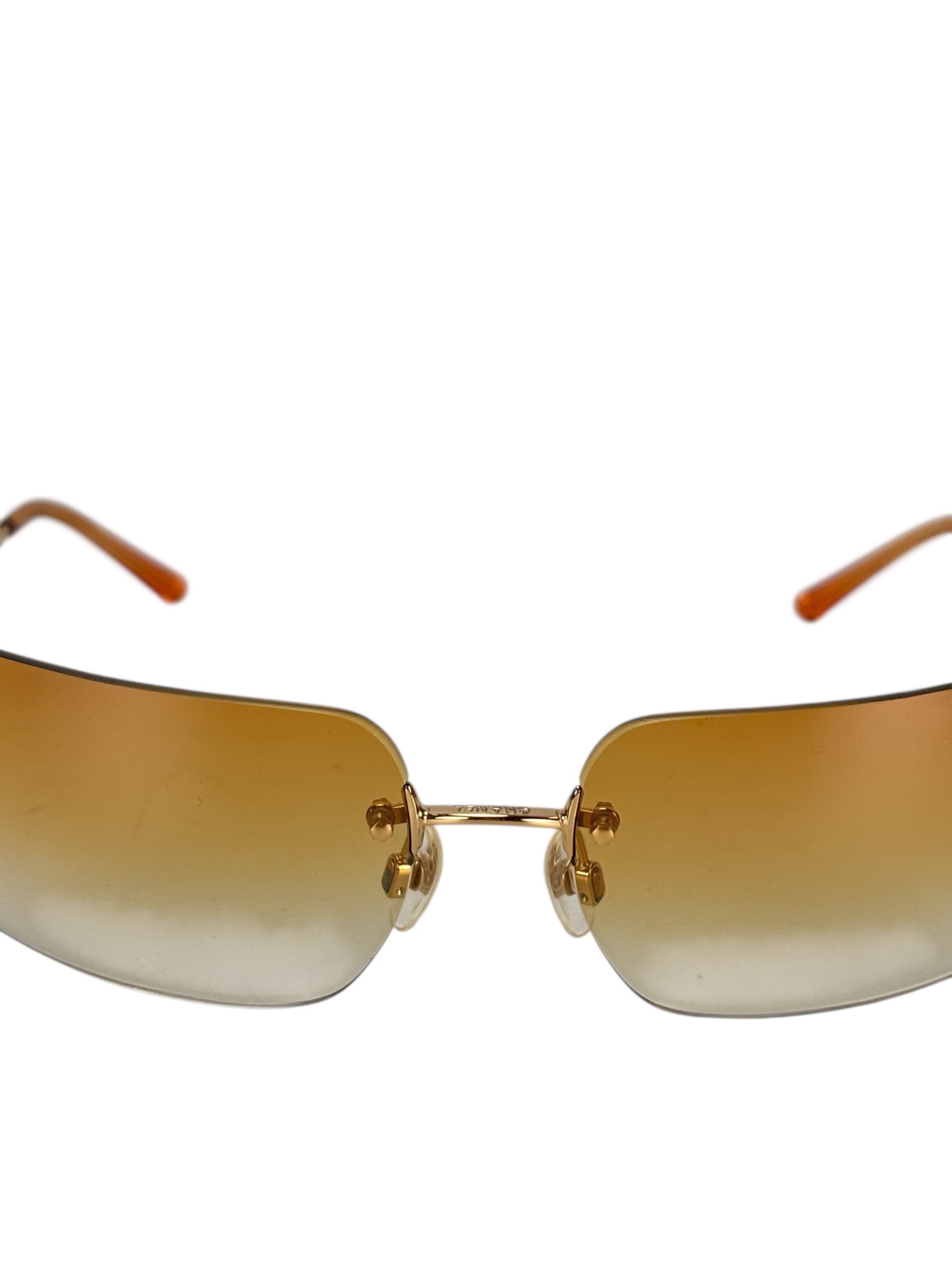 CHANEL - Orange Rhinestone Sunglasses Eyewear Rimless Coco Mark