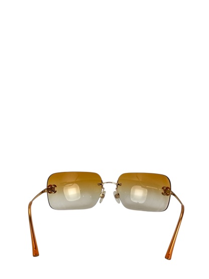 CHANEL - Orange Rhinestone Sunglasses Eyewear Rimless Coco Mark