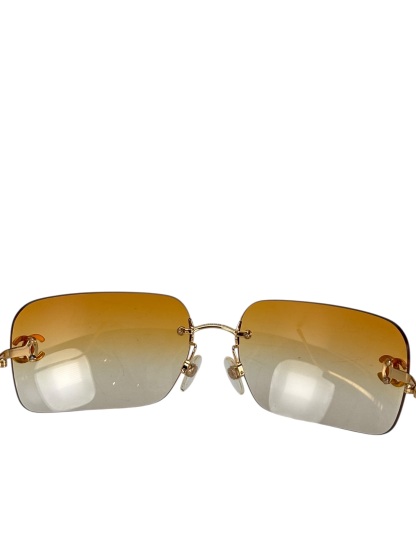 CHANEL - Orange Rhinestone Sunglasses Eyewear Rimless Coco Mark