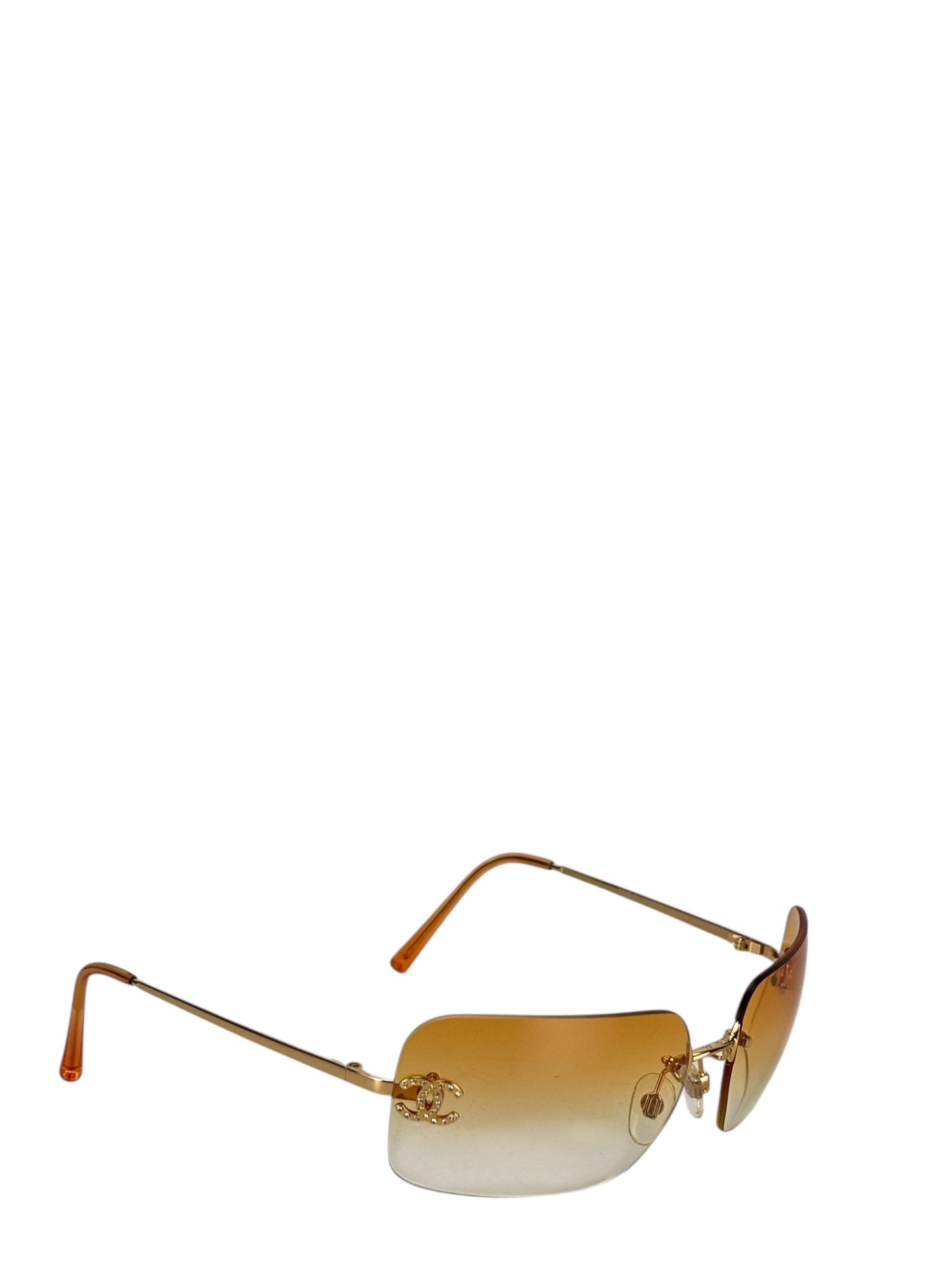 CHANEL - Orange Rhinestone Sunglasses Eyewear Rimless Coco Mark