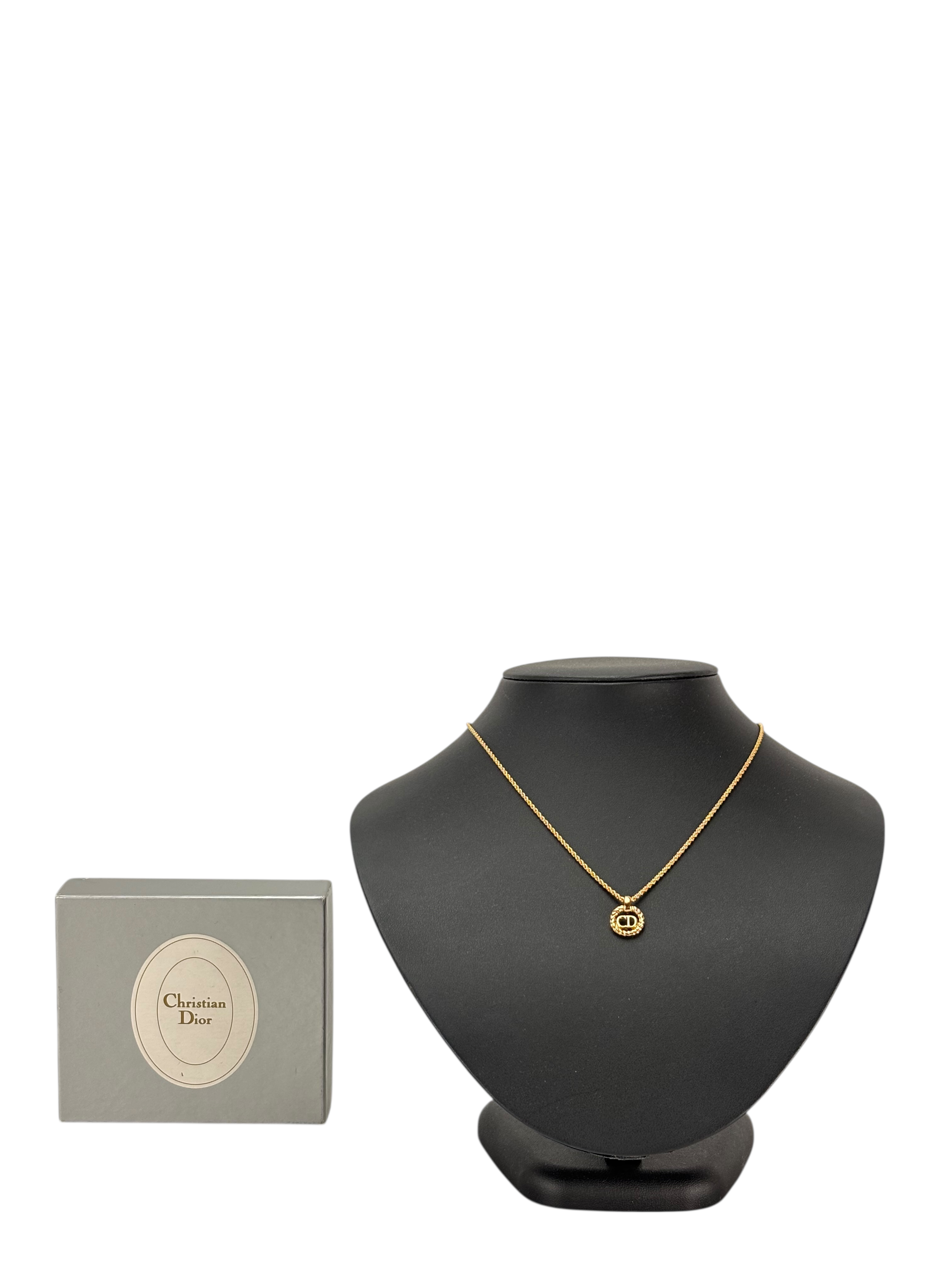 CHRISTIAN DIOR - Gold CD Logo Metal Necklace 