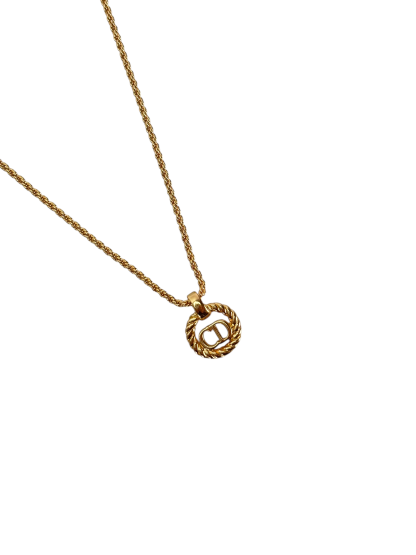CHRISTIAN DIOR - Gold CD Logo Metal Necklace 