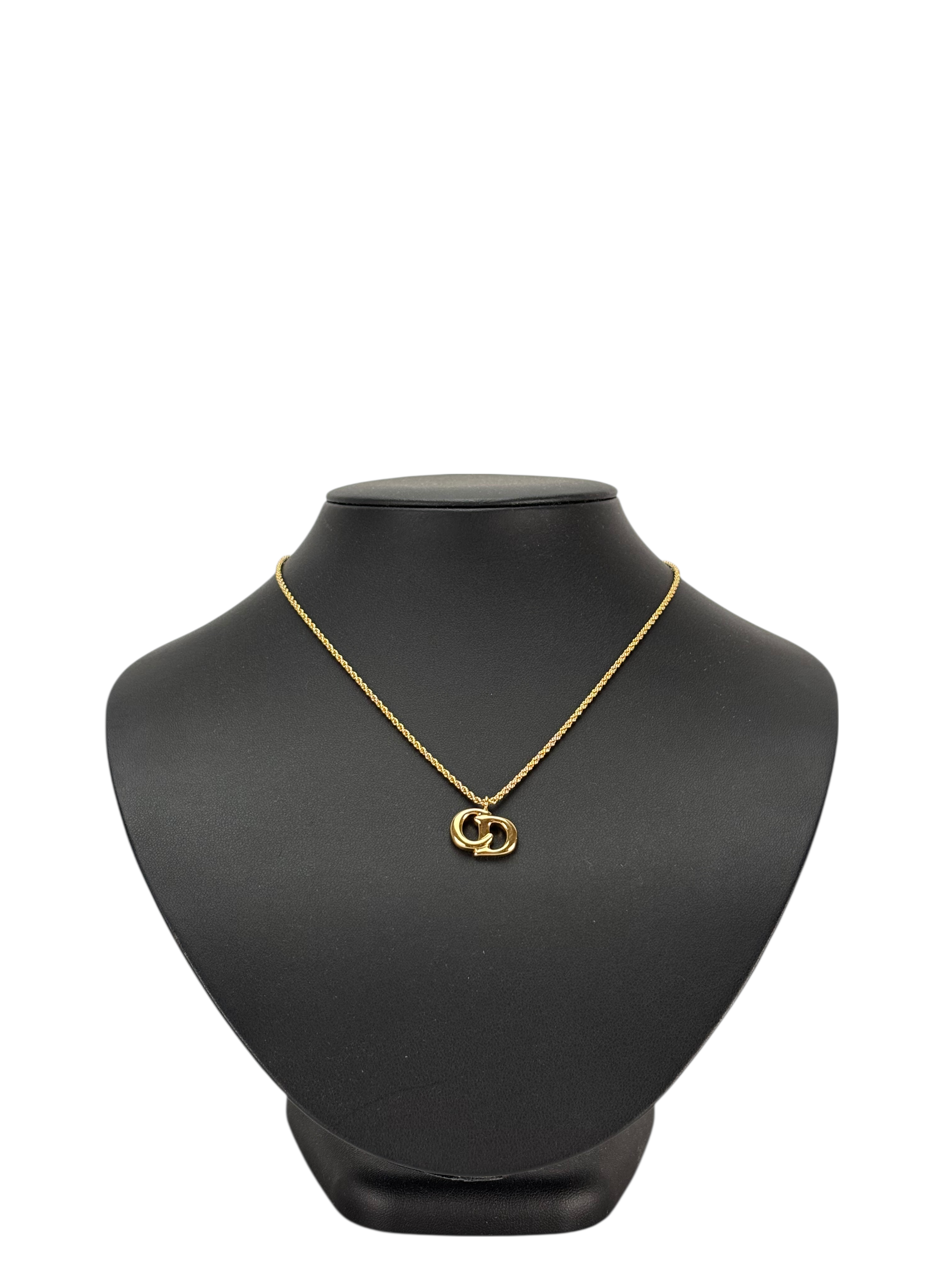 CHRISTIAN DIOR - Gold Tone CD Logo Pendant Necklace