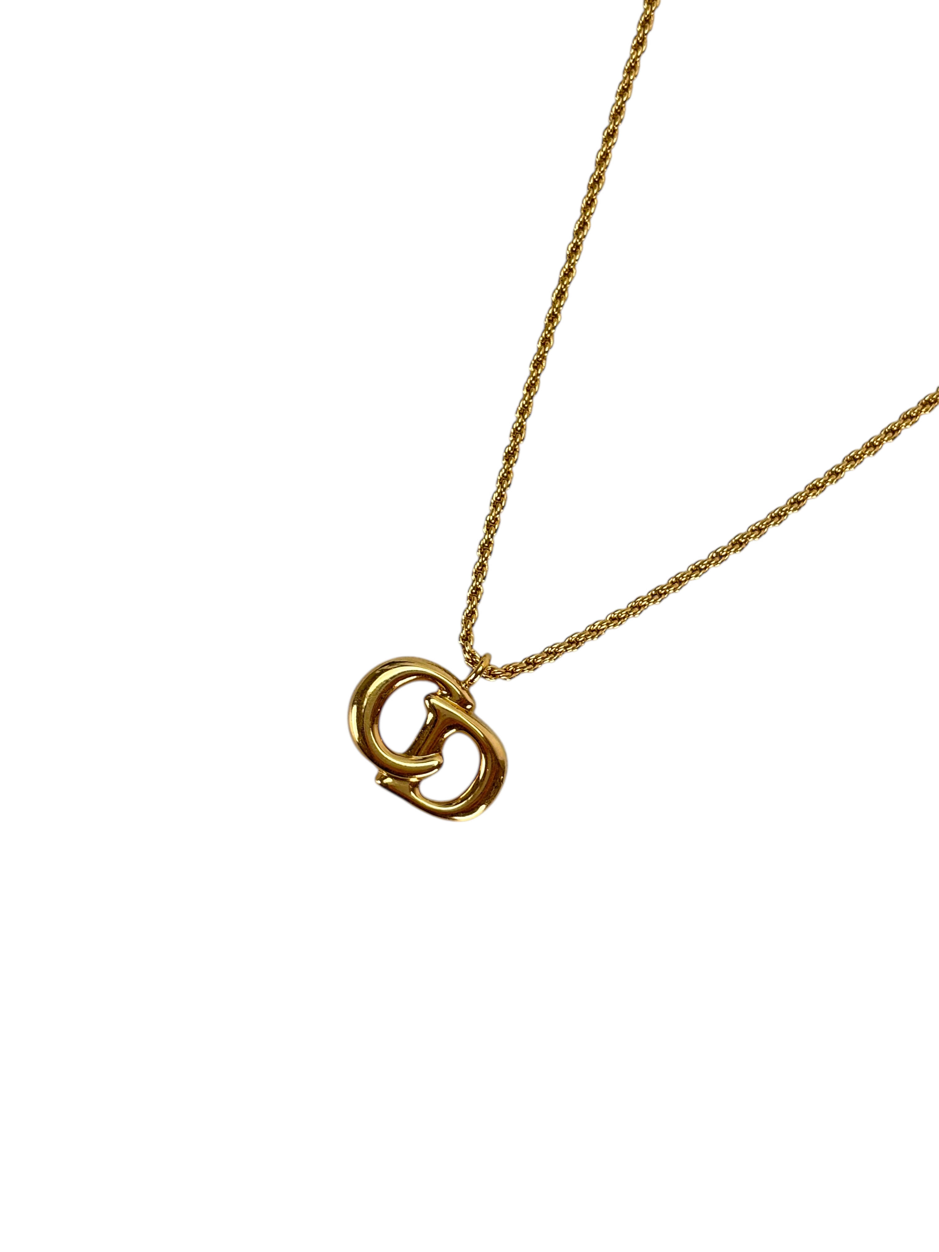 CHRISTIAN DIOR - Gold Tone CD Logo Pendant Necklace