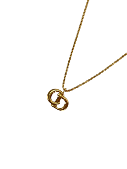 CHRISTIAN DIOR - Gold Tone CD Logo Pendant Necklace