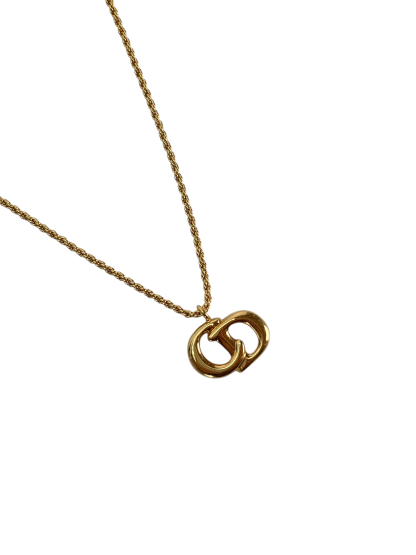 CHRISTIAN DIOR - Gold Tone CD Logo Pendant Necklace