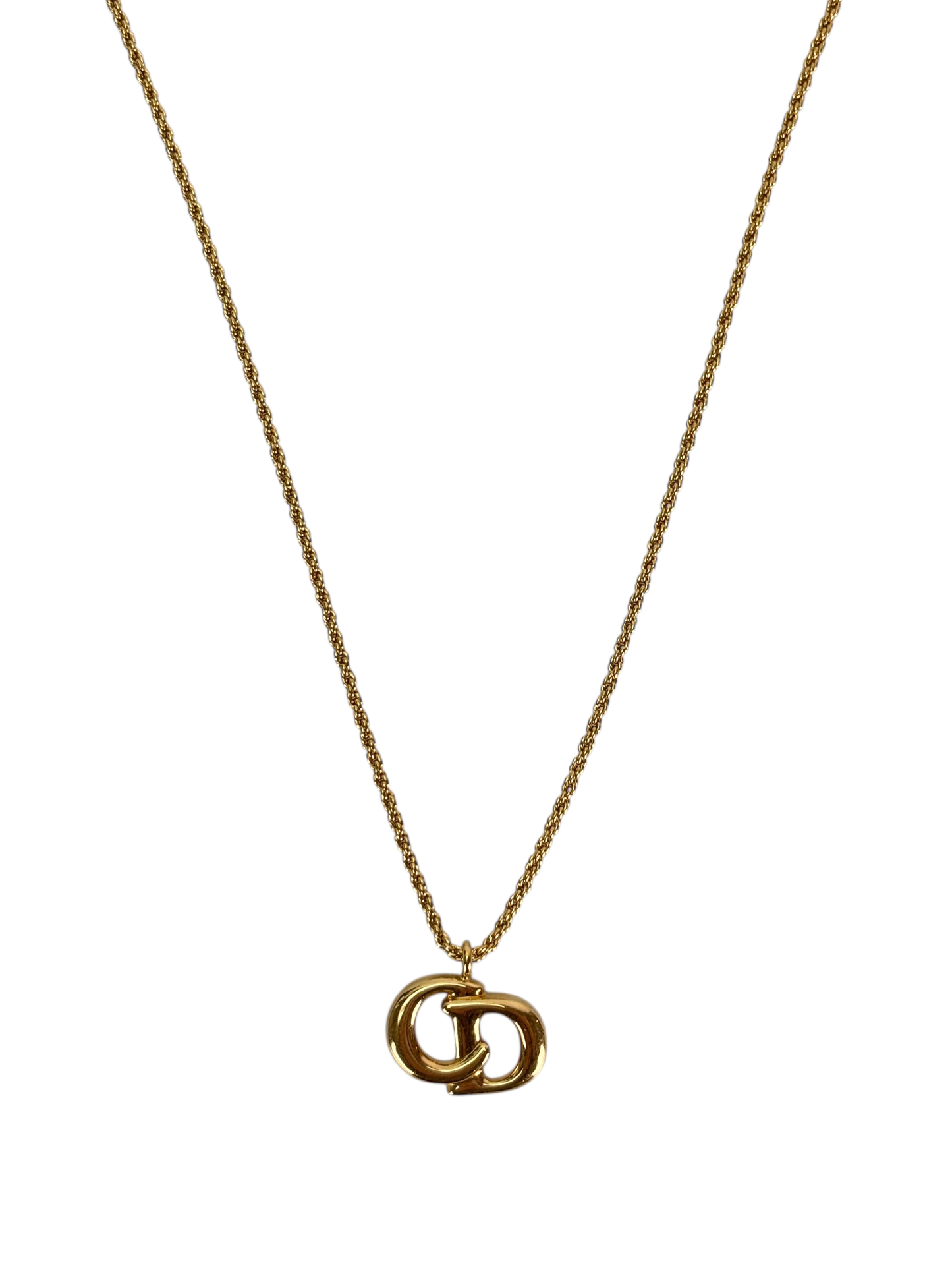 CHRISTIAN DIOR - Gold Tone CD Logo Pendant Necklace