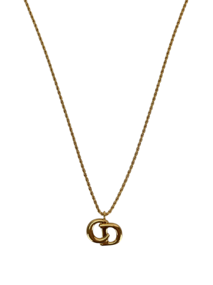 CHRISTIAN DIOR - Gold Tone CD Logo Pendant Necklace
