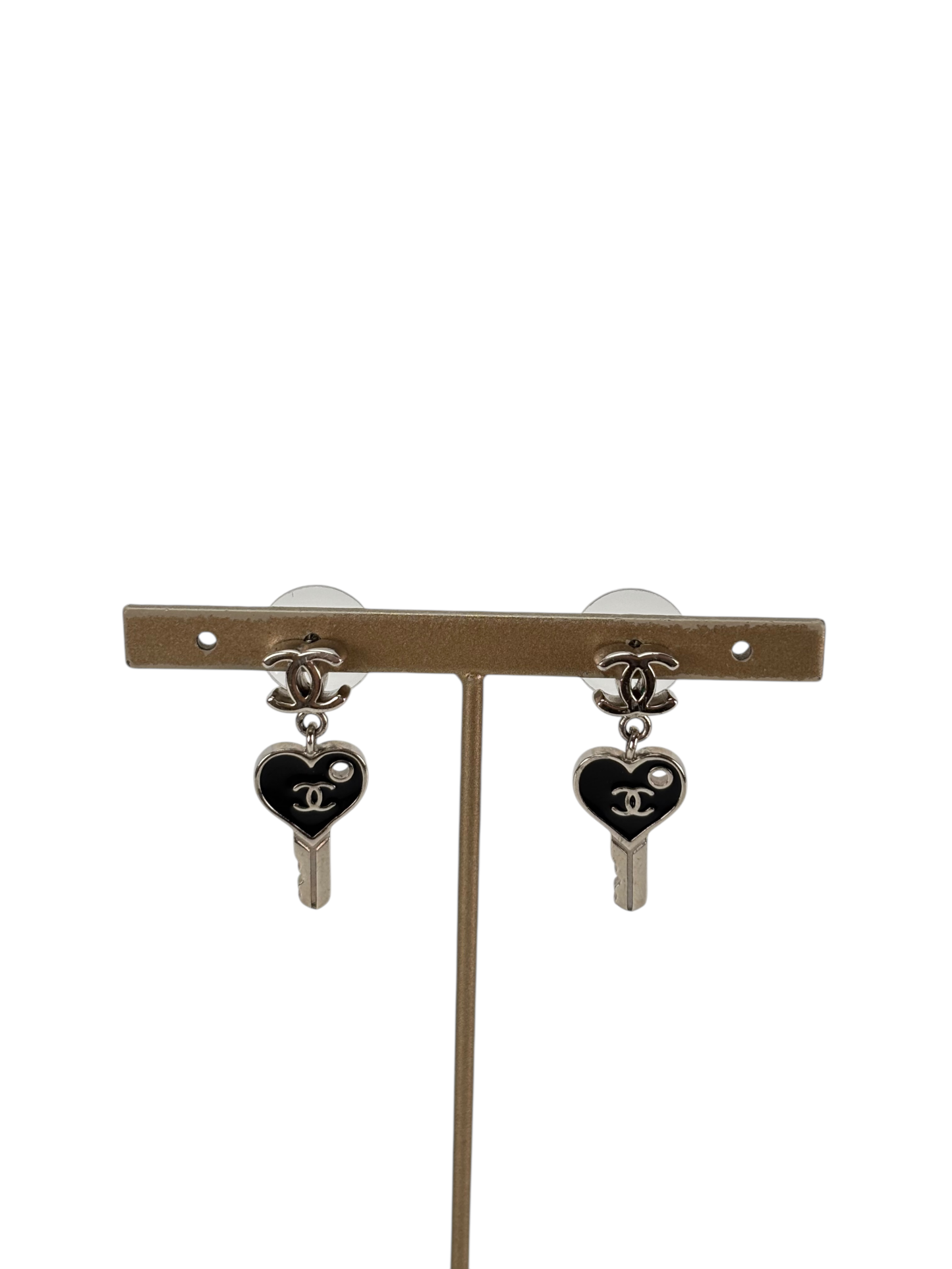 CHANEL - Black Key CC Pendant Earrings