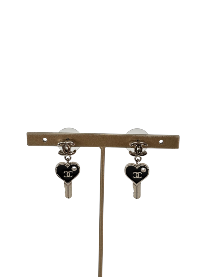 CHANEL - Black Key CC Pendant Earrings