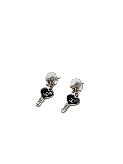 CHANEL - Black Key CC Pendant Earrings