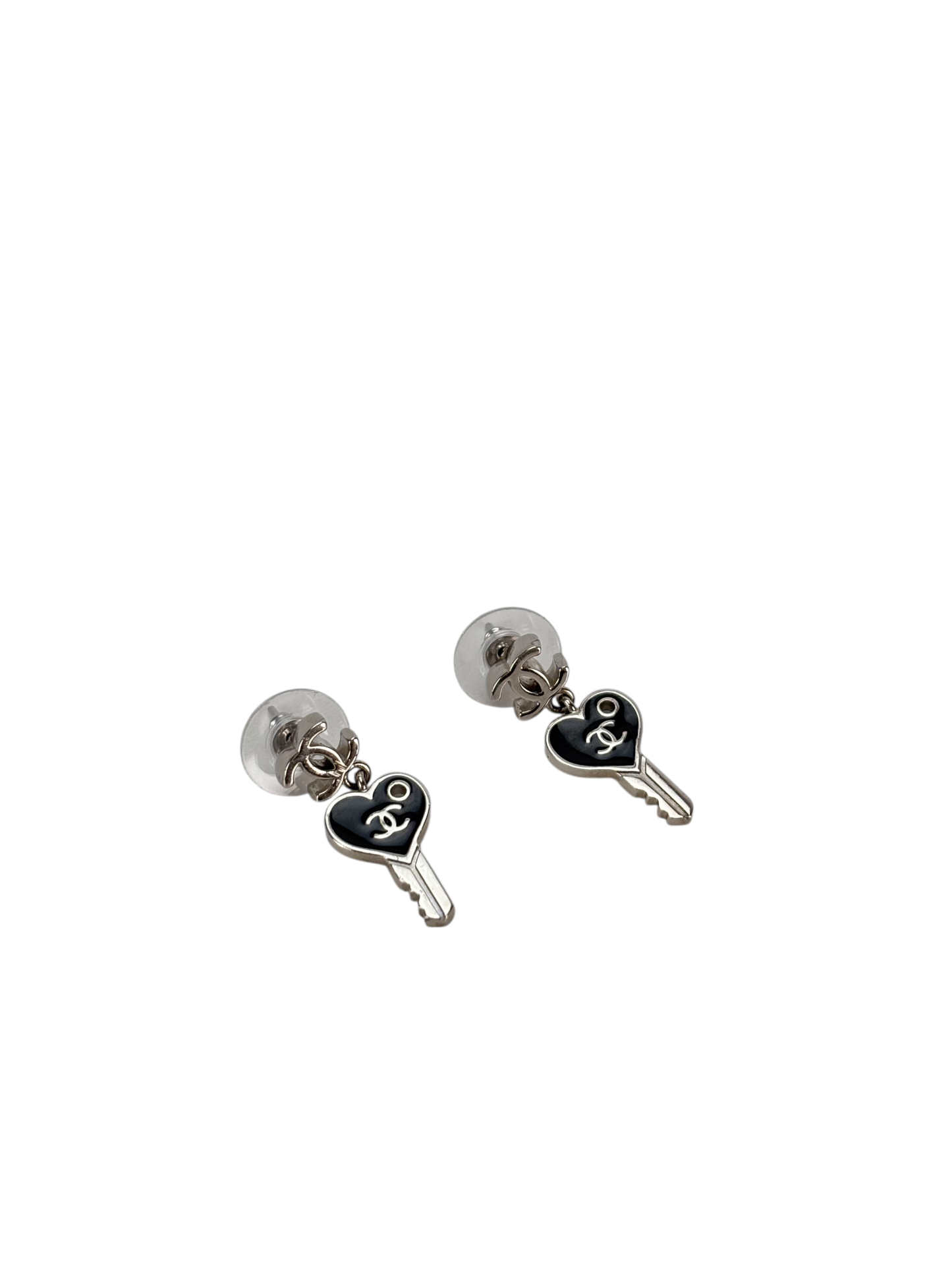 CHANEL - Black Key CC Pendant Earrings