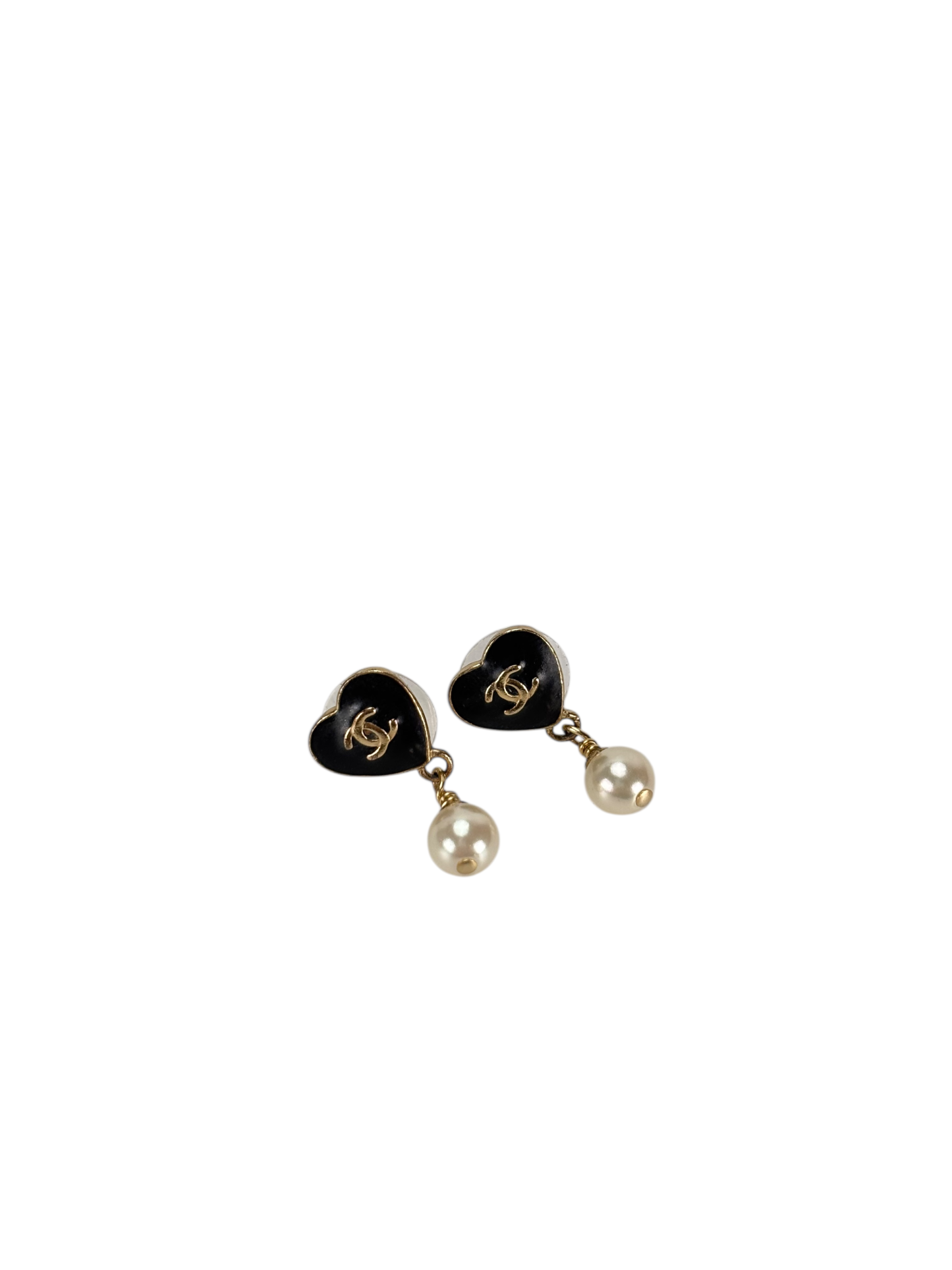 CHANEL - 04A Black CC Heart Pearl Earrings