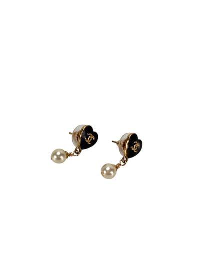 CHANEL - 04A Black CC Heart Pearl Earrings