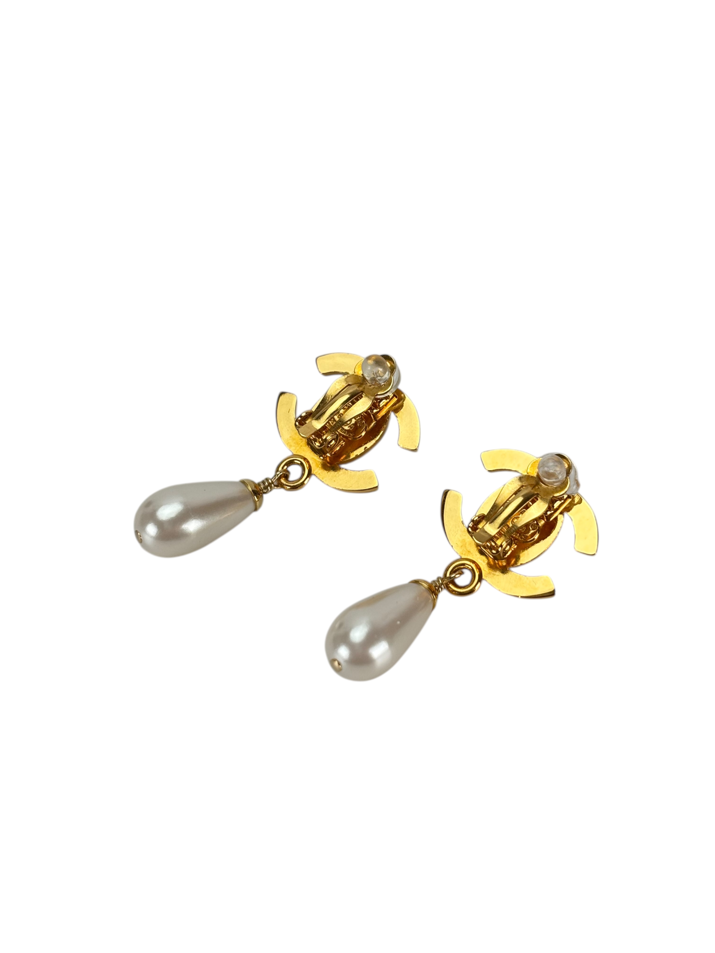 CHANEL - 96A Gold Pearl  Coco Mark Turnlock Teardrop Earrings