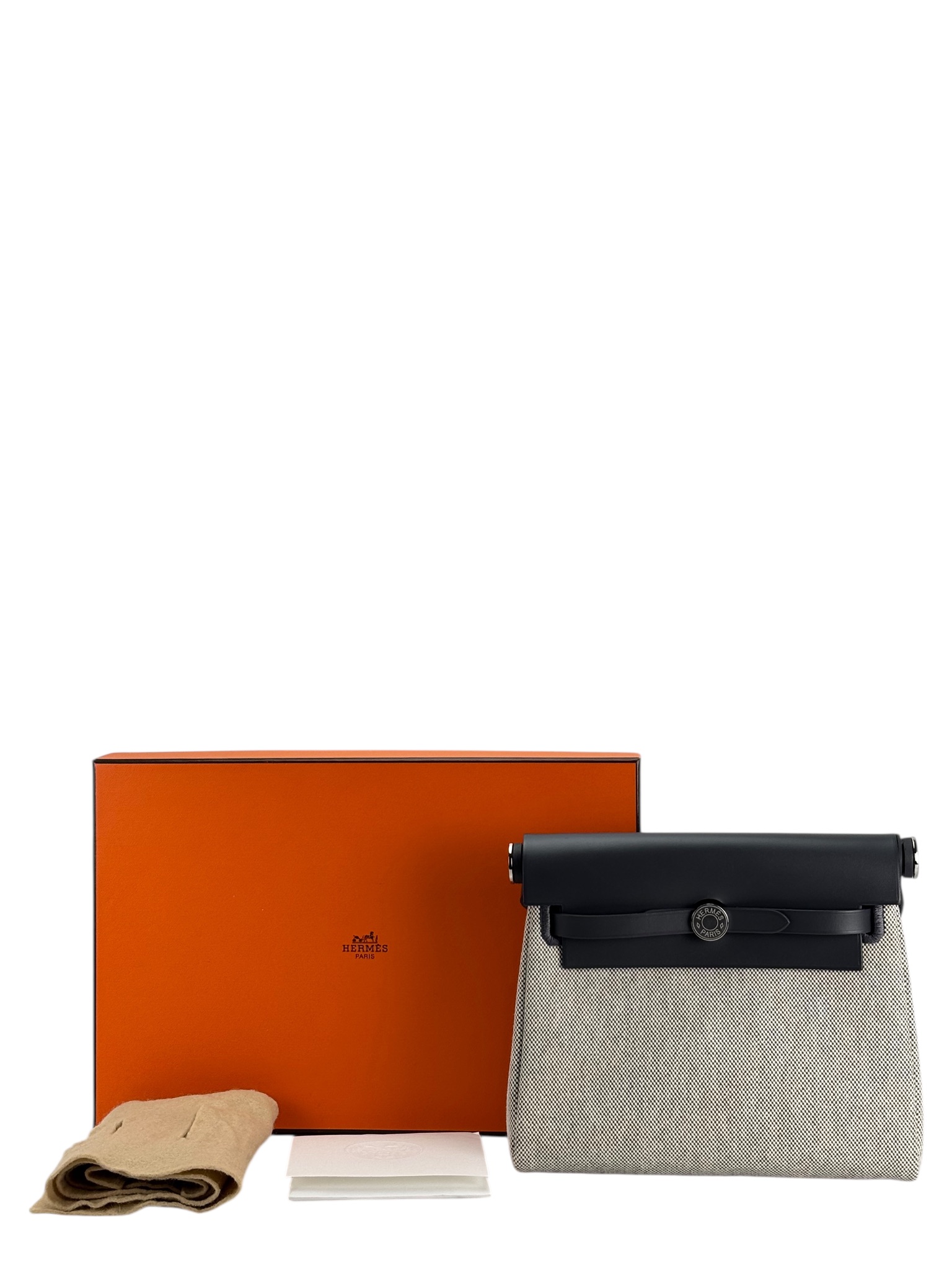 HERMES - Herbag Zip 20 Mini Black (PM) Toile Vache Palladium Hardware