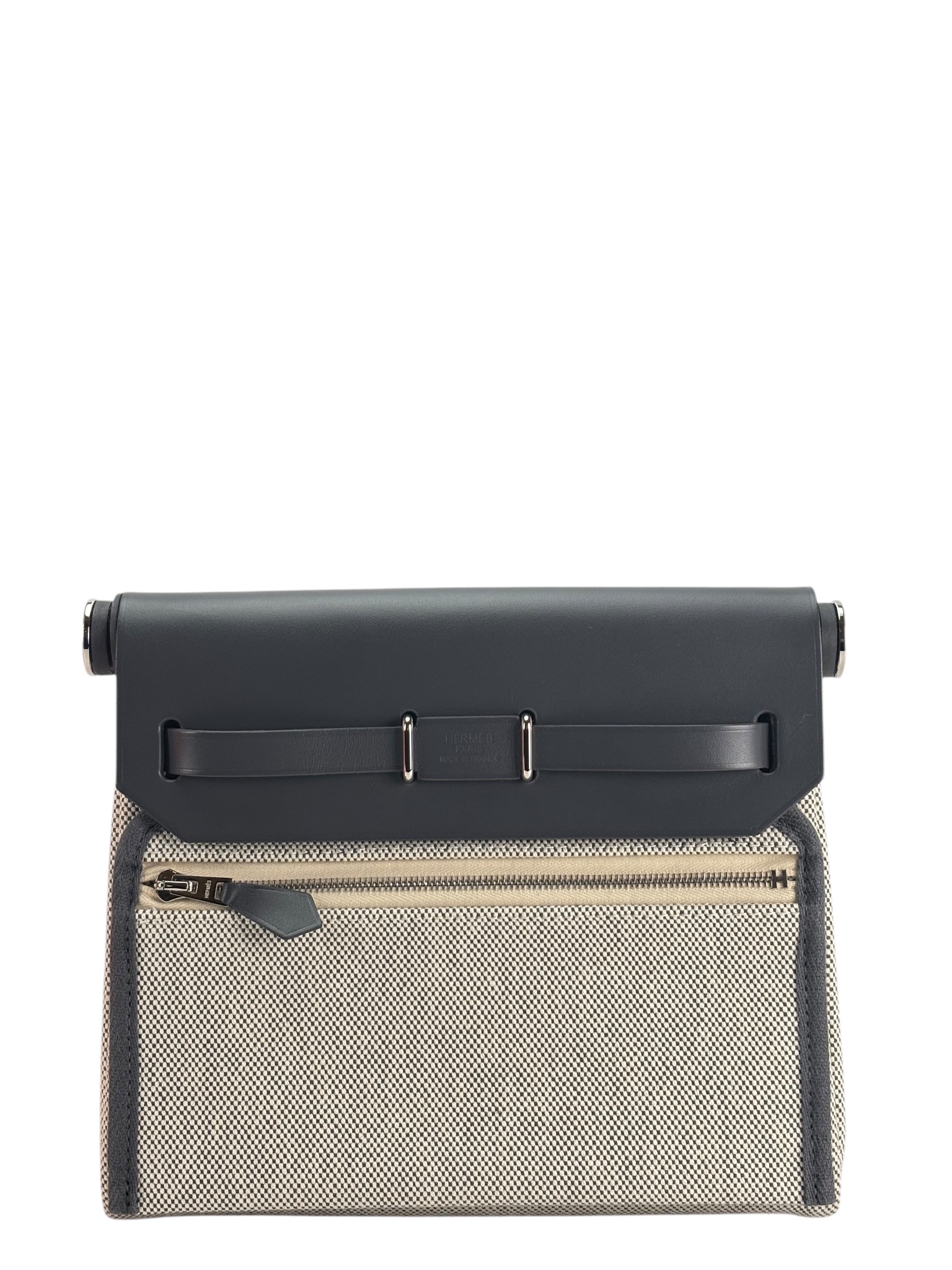 HERMES - Herbag Zip 20 Mini Black (PM) Toile Vache Palladium Hardware