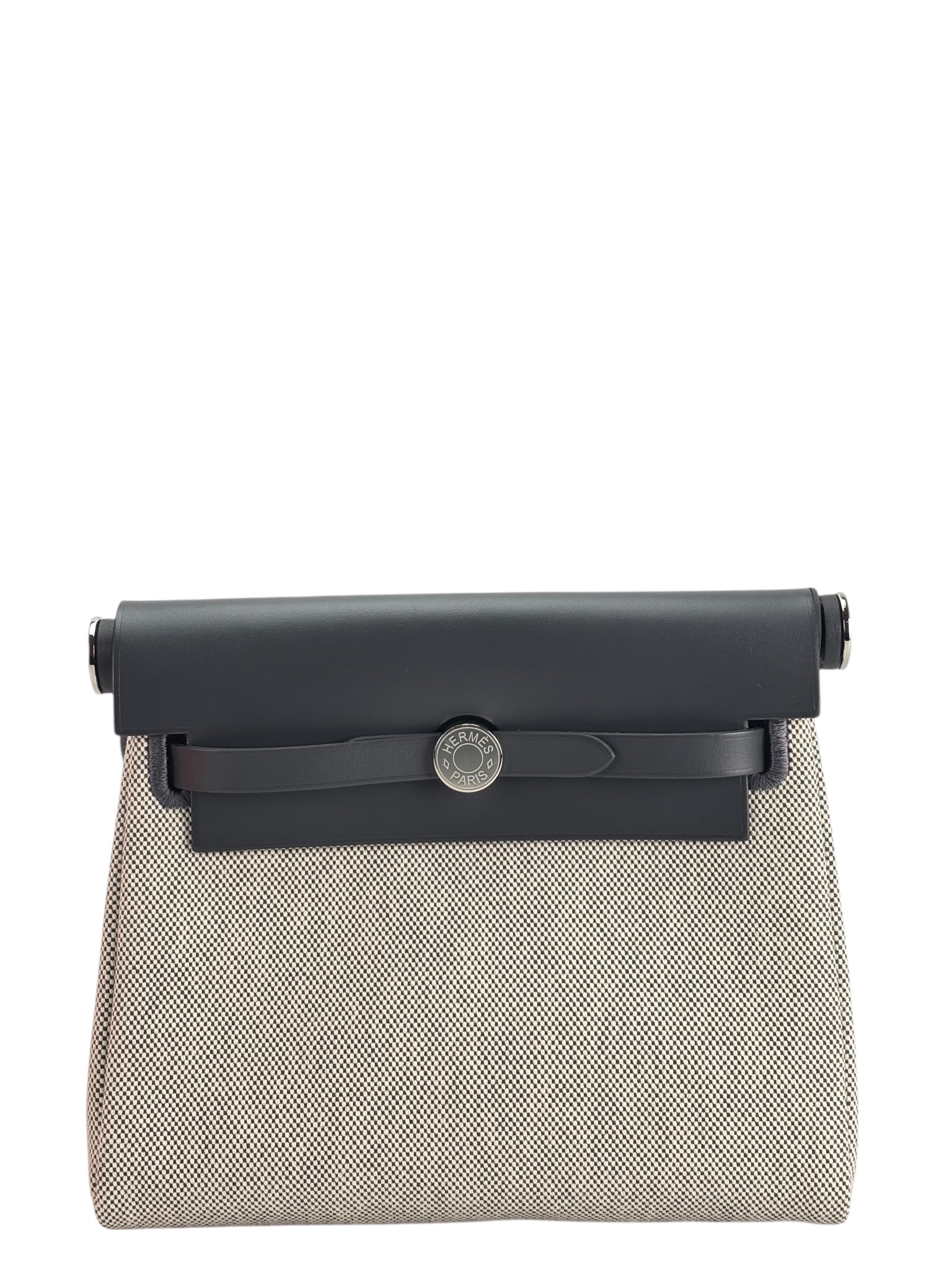 HERMES - Herbag Zip 20 Mini Black (PM) Toile Vache Palladium Hardware