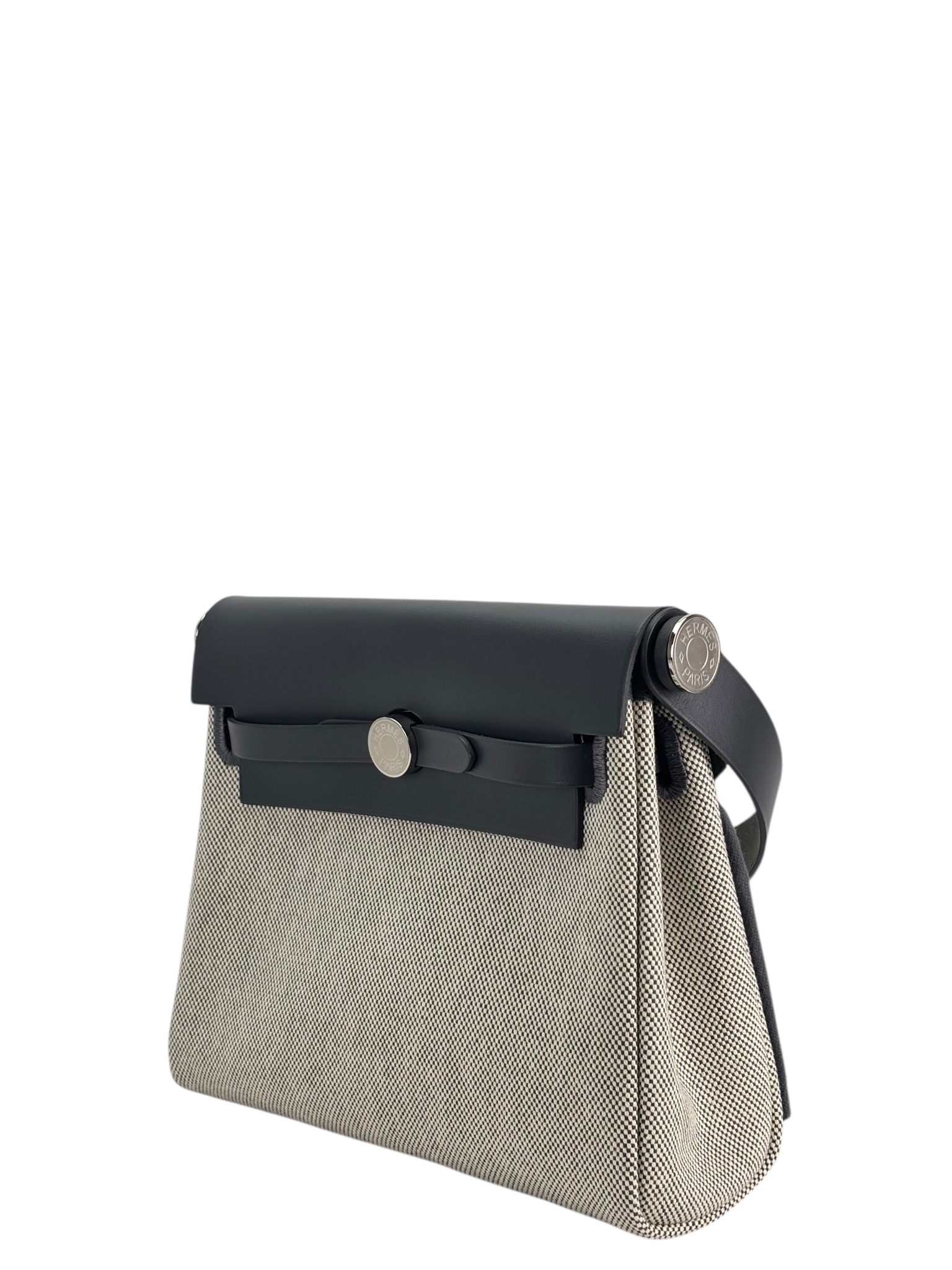 HERMES - Herbag Zip 20 Mini Black (PM) Toile Vache Palladium Hardware