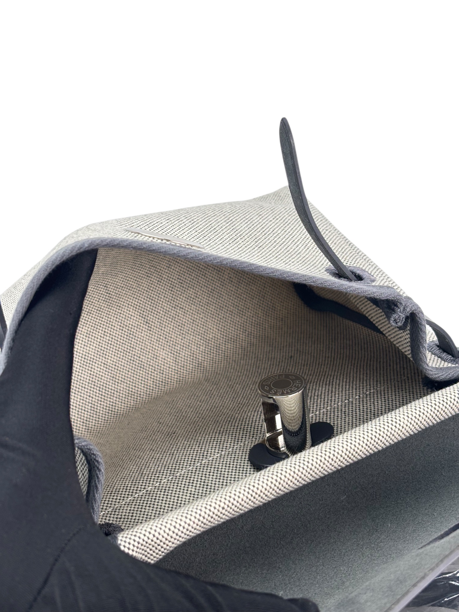 HERMES - Herbag Zip 20 Mini Black (PM) Toile Vache Palladium Hardware