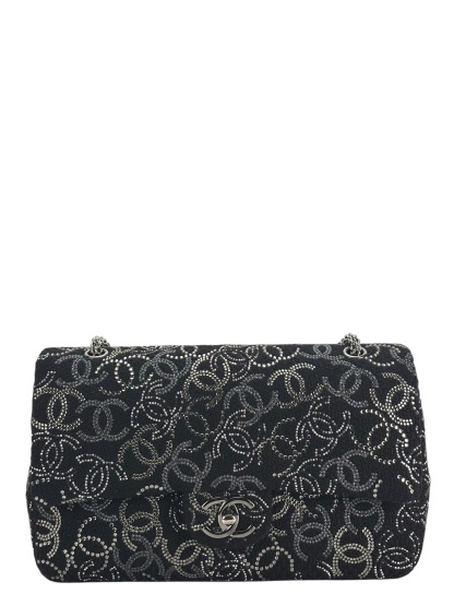 CHANEL - Medium Strass Pudong Flap Black Tweed Gold Hardware 