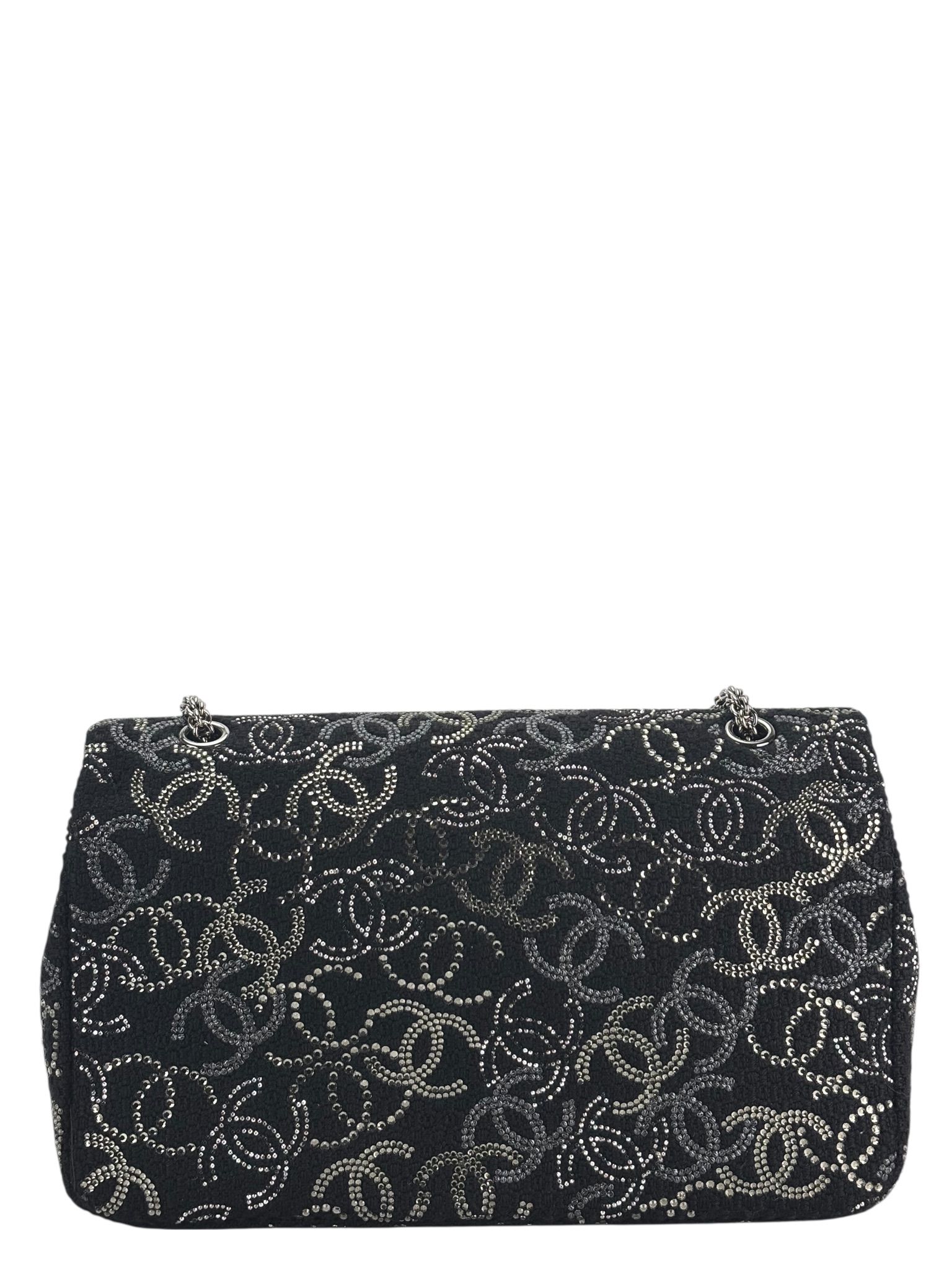 CHANEL - Medium Strass Pudong Flap Black Tweed Gold Hardware 