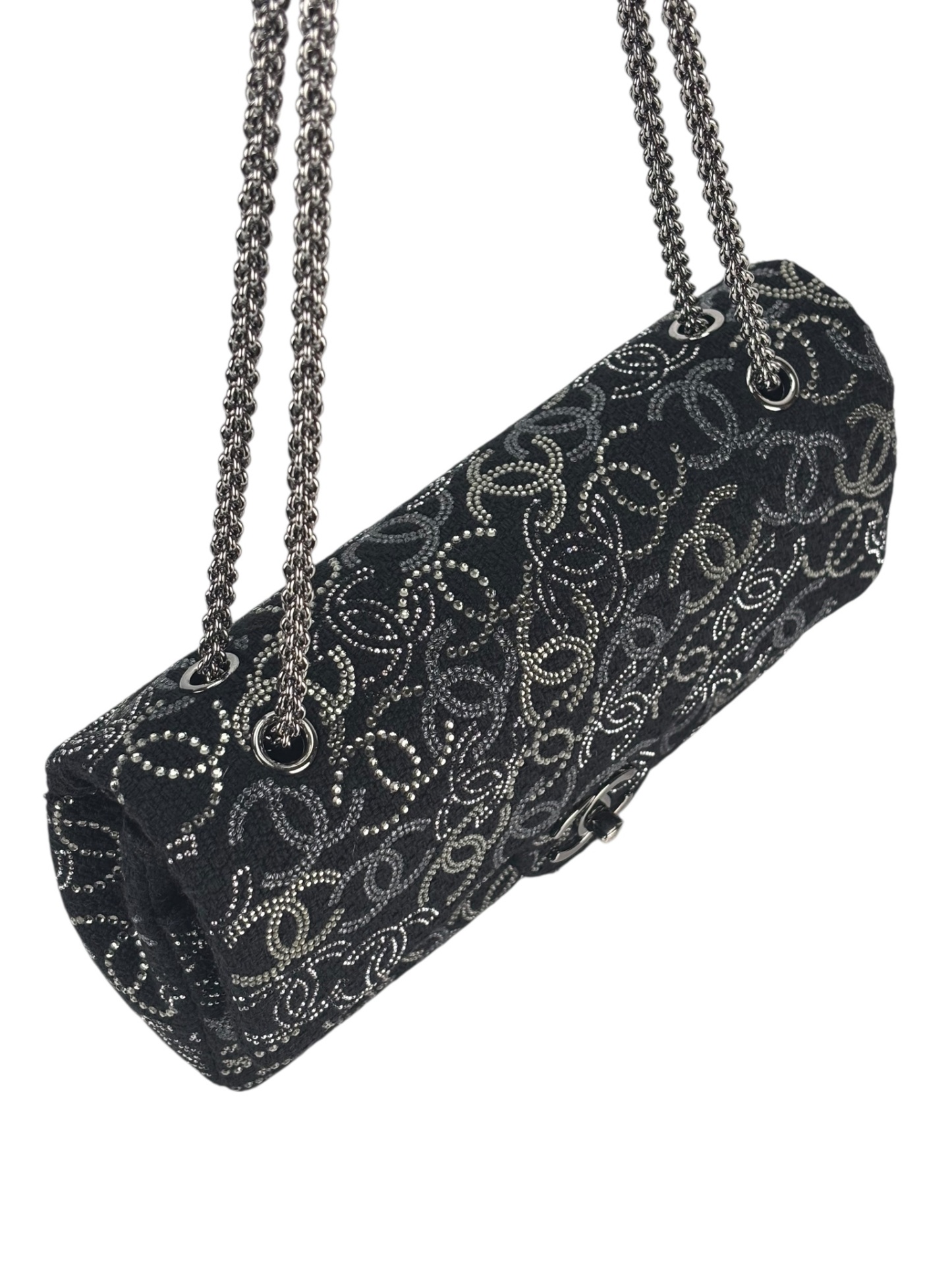 CHANEL - Medium Strass Pudong Flap Black Tweed Gold Hardware 