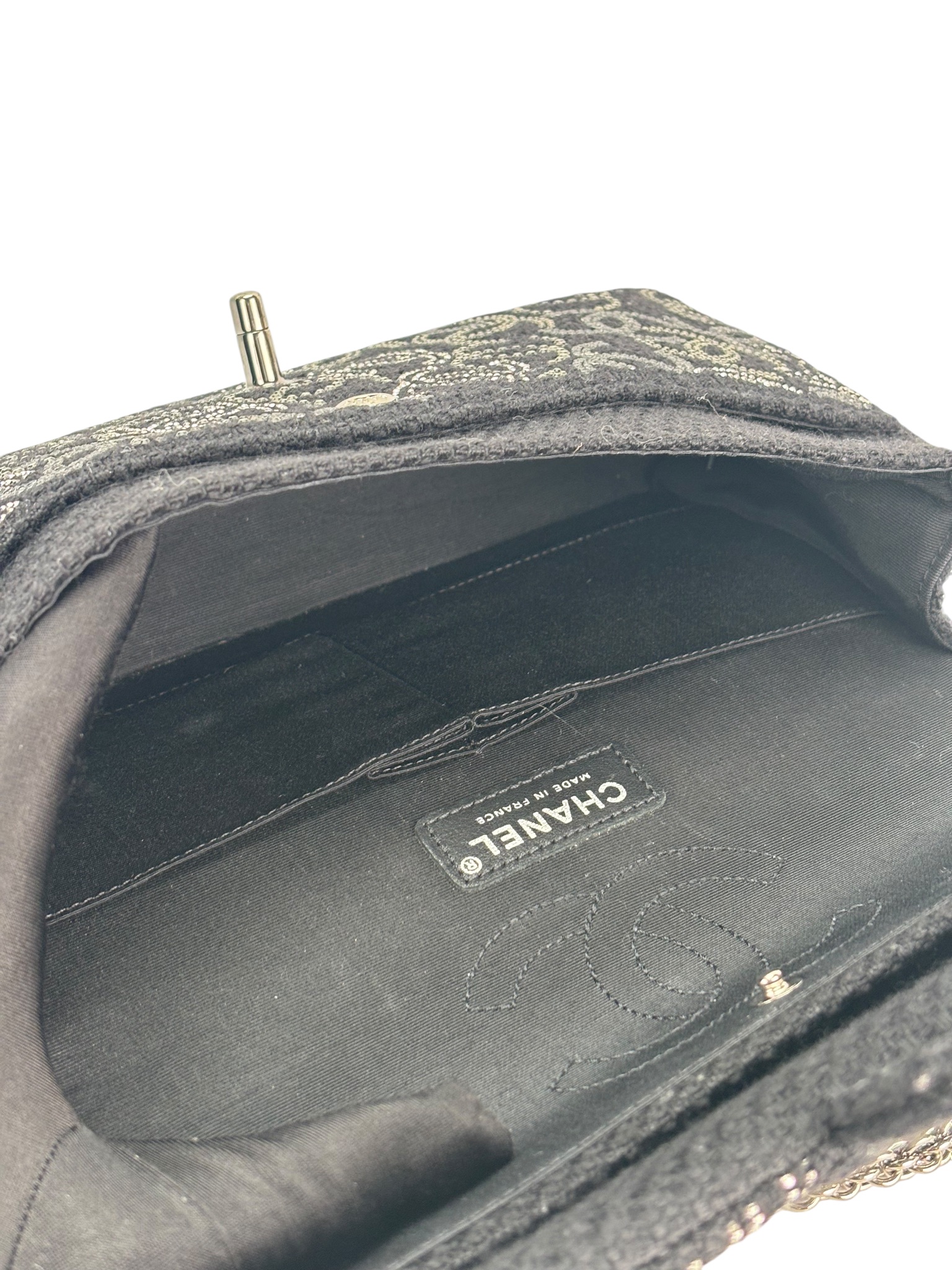 CHANEL - Medium Strass Pudong Flap Black Tweed Gold Hardware 