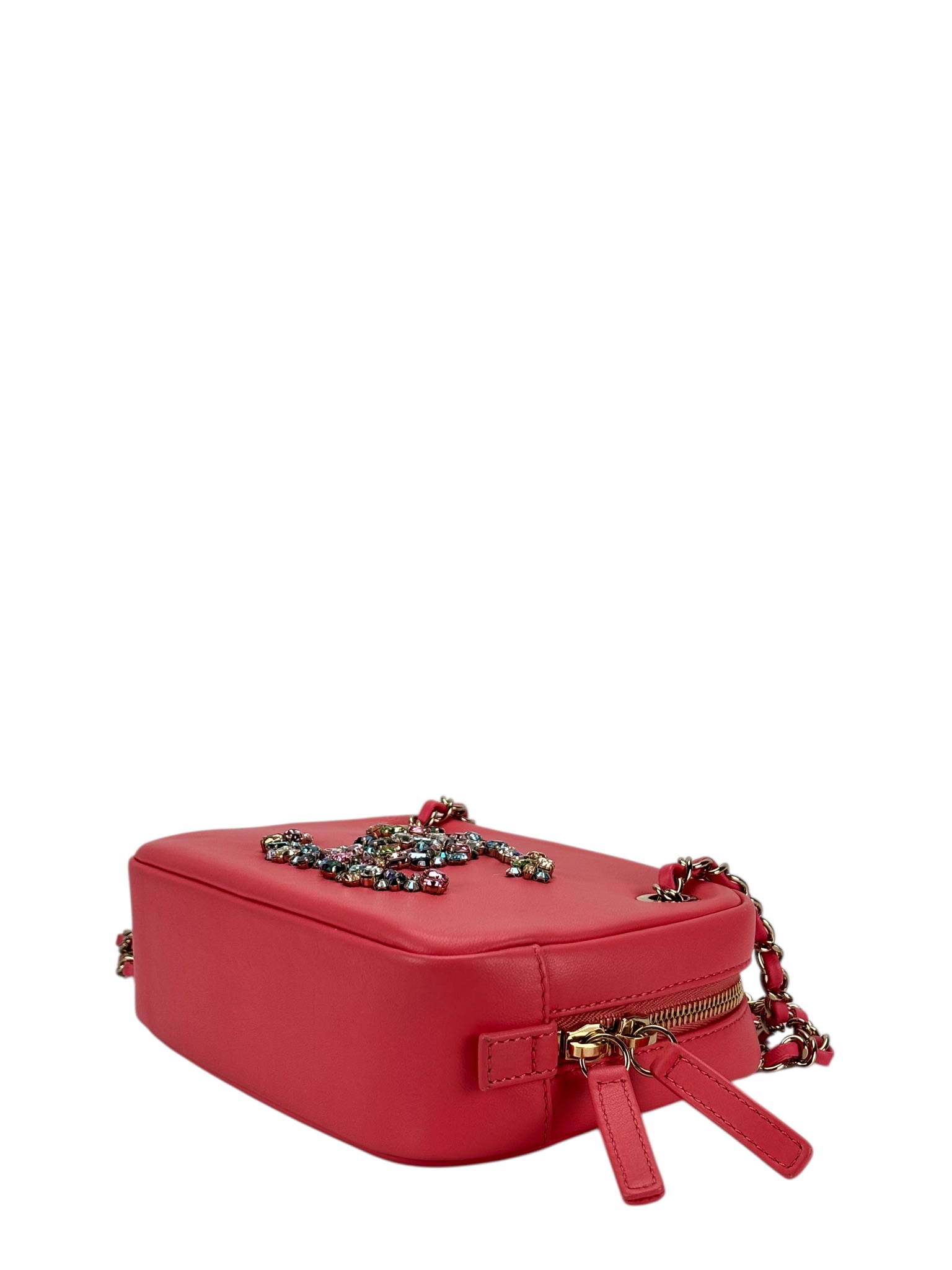 CHANEL - Pink Lambskin Coco Mark Jeweled Crystal Camera Case 2Way Chain Shoulder Bag