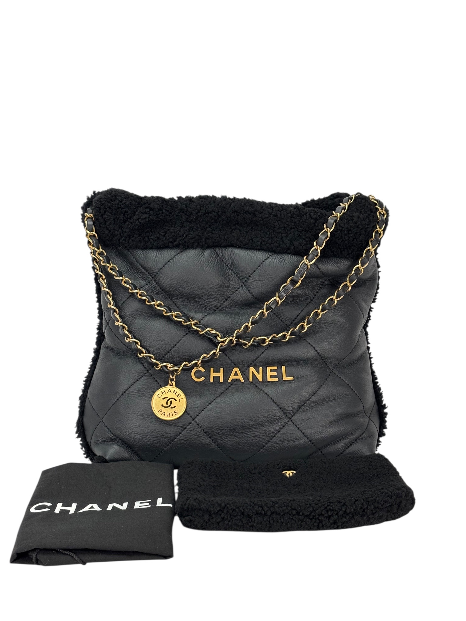 CHANEL - 22 Bag Black Lambskin Gold Hardware Small
