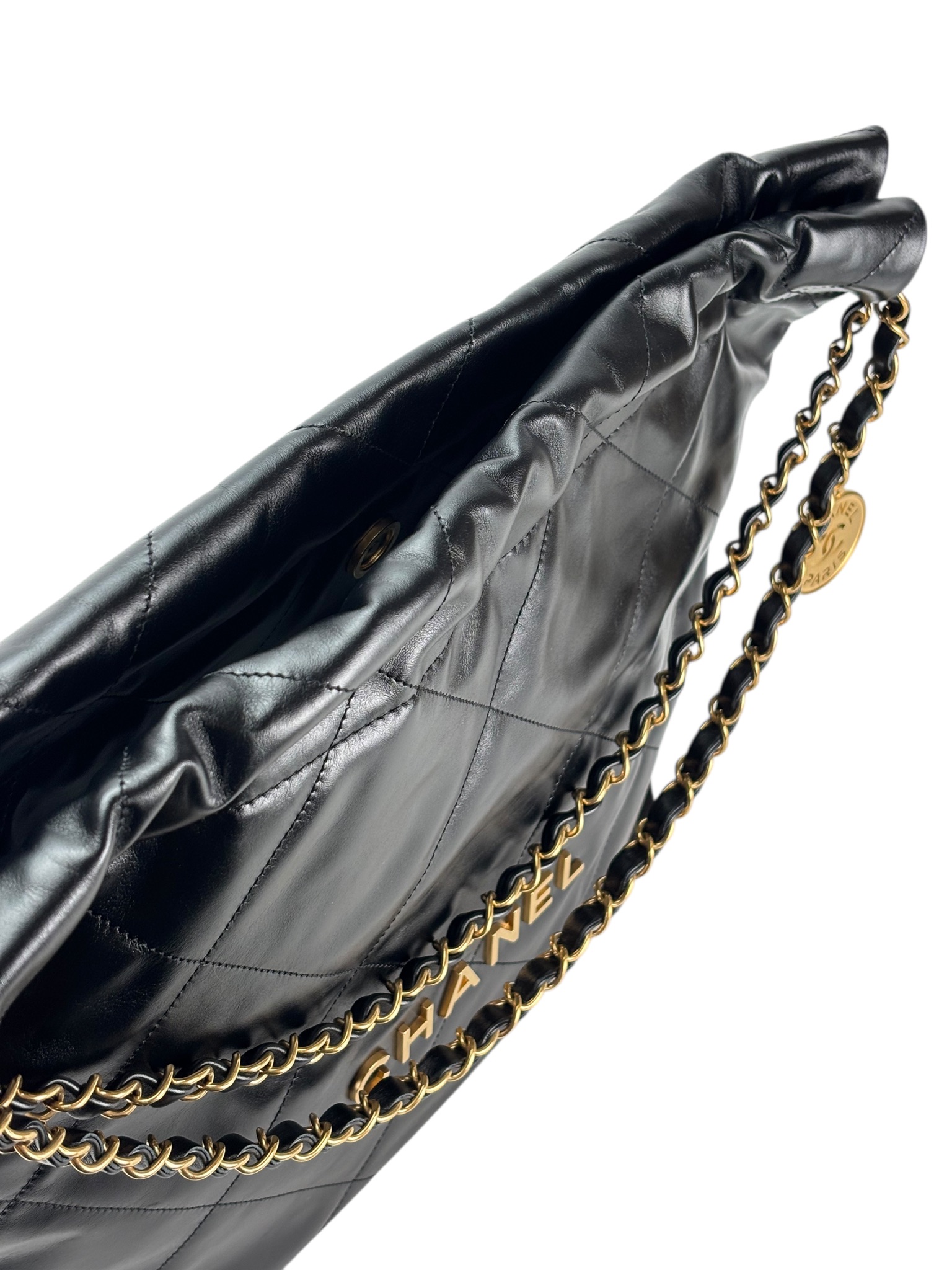 CHANEL - 22 Bag Black Calfskin Gold Hardware Small