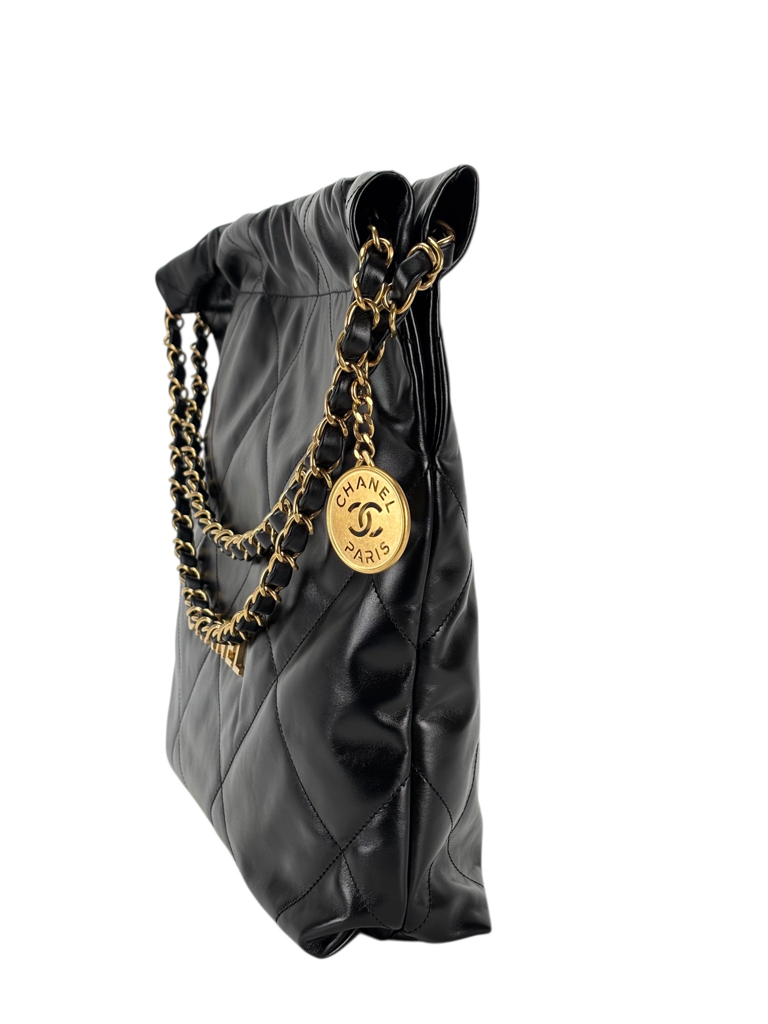 CHANEL - 22 Bag Black Calfskin Gold Hardware Small