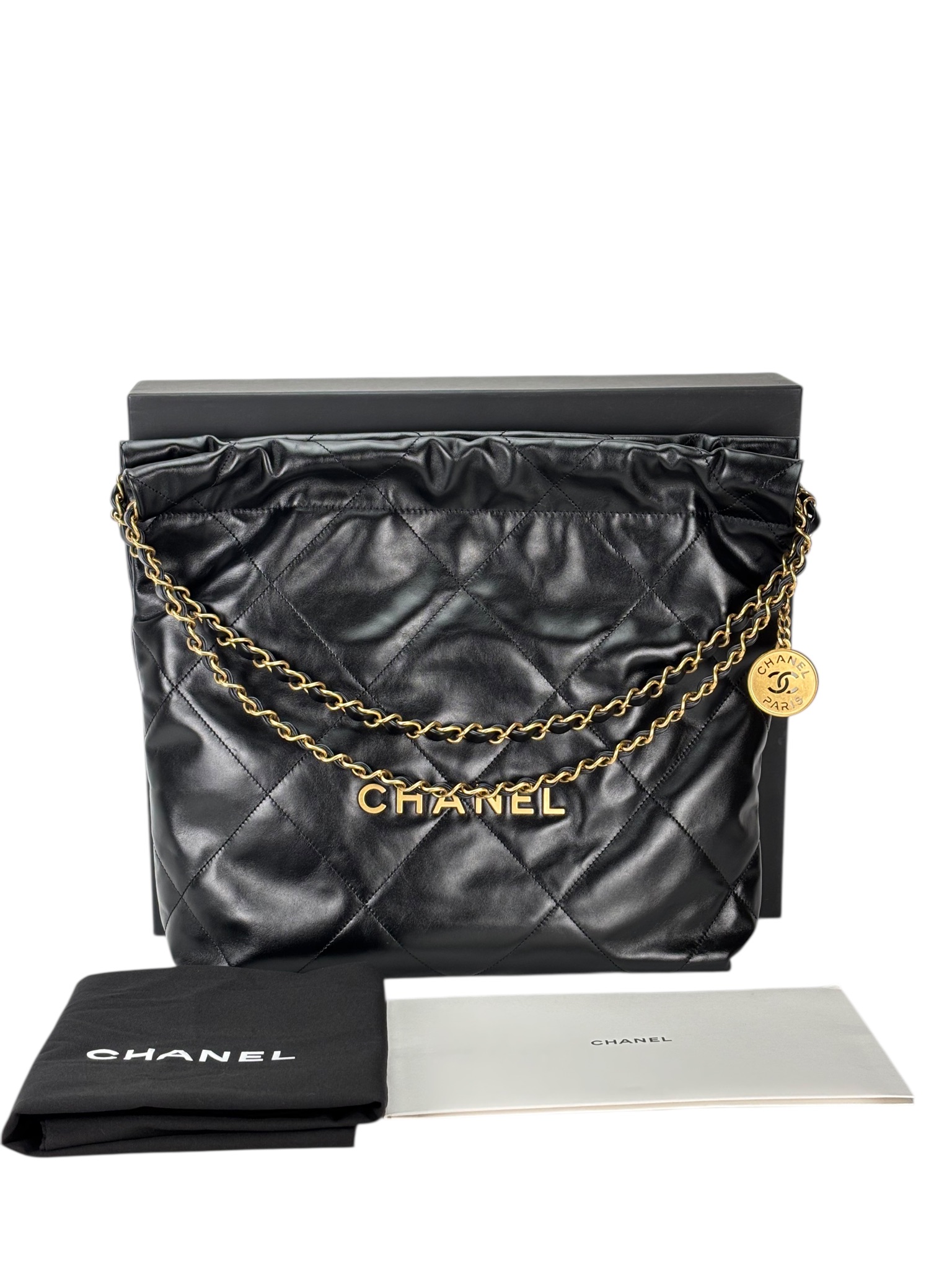 CHANEL - 22 Bag Black Calfskin Gold Hardware Small