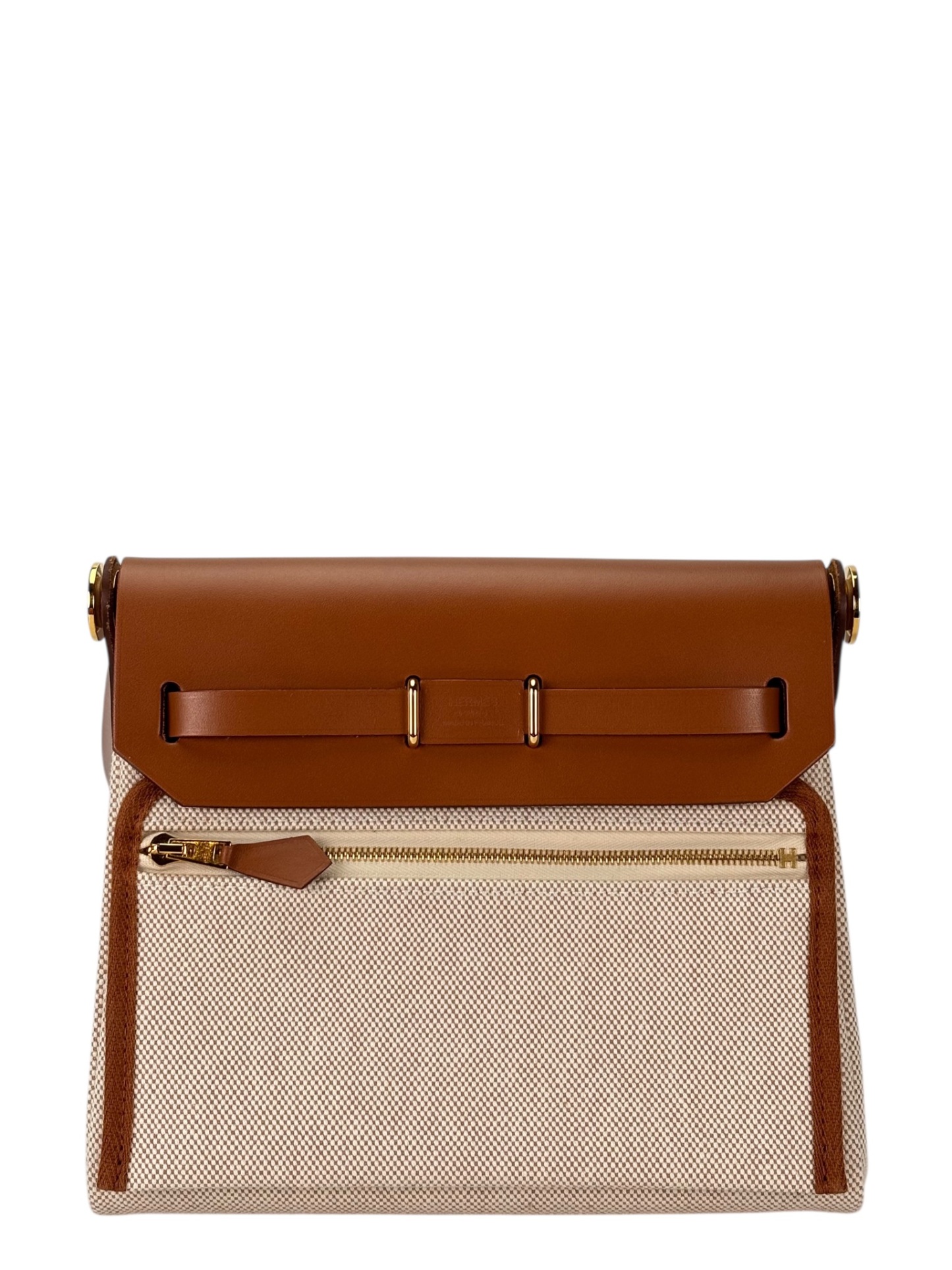 HERMES - Herbag Zip 20 Mini Gold Brown (PM) Hunter H Viking Canvas  Gold Hardware
