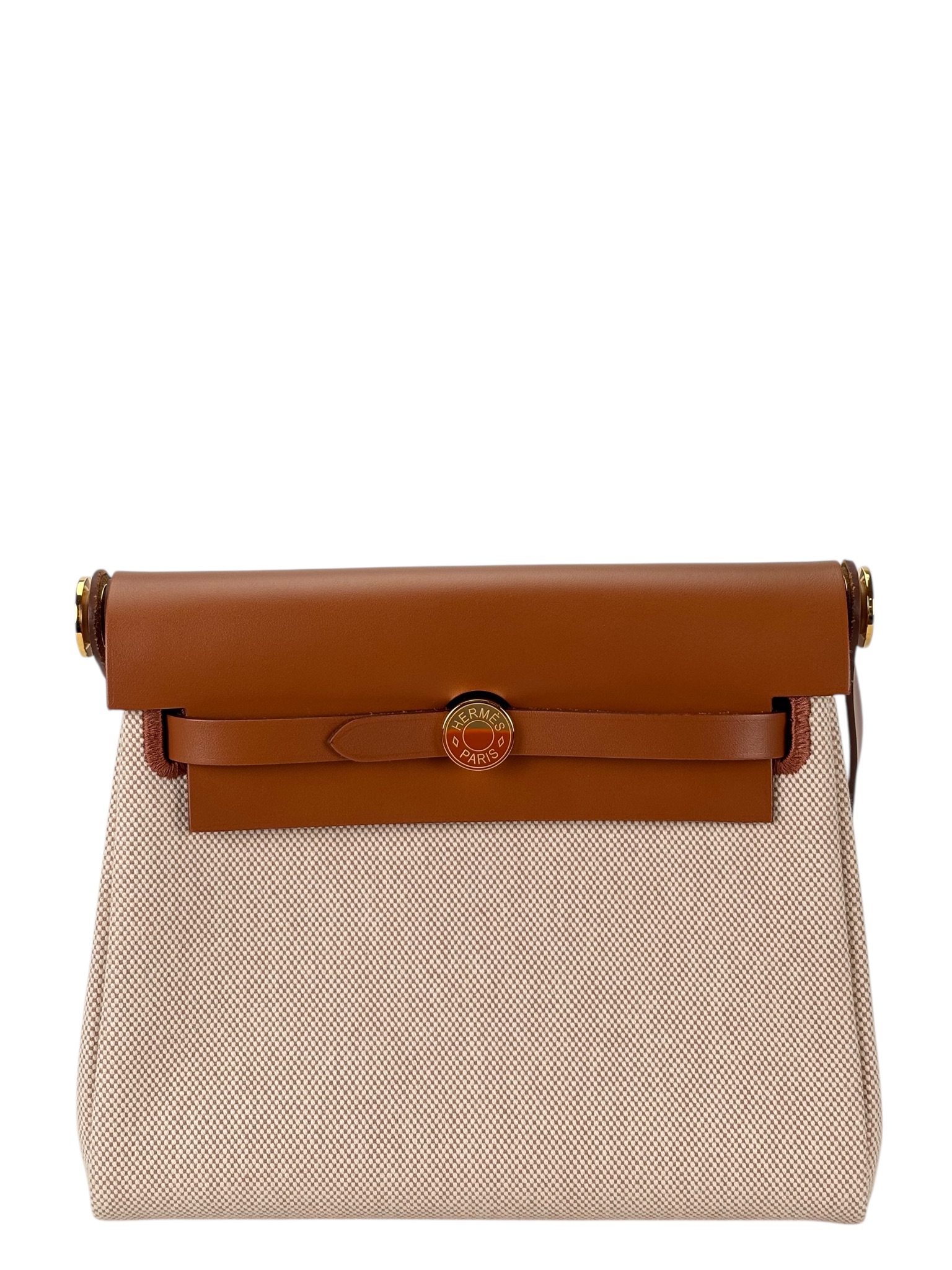 HERMES - Herbag Zip 20 Mini Gold Brown (PM) Hunter H Viking Canvas  Gold Hardware