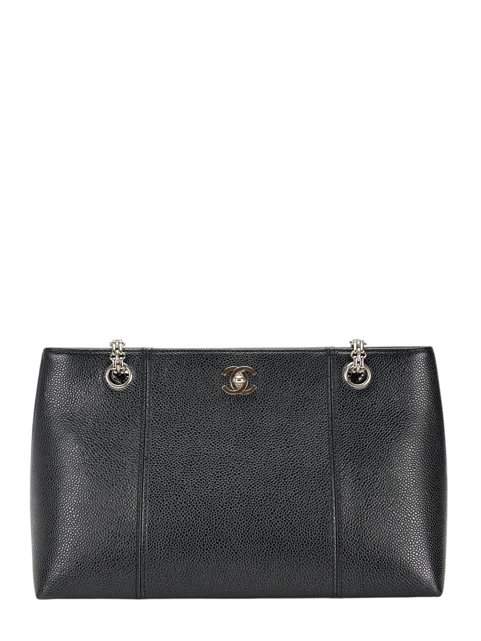 CHANEL - Black Caviar Chain Tote Bag Silver Hardware