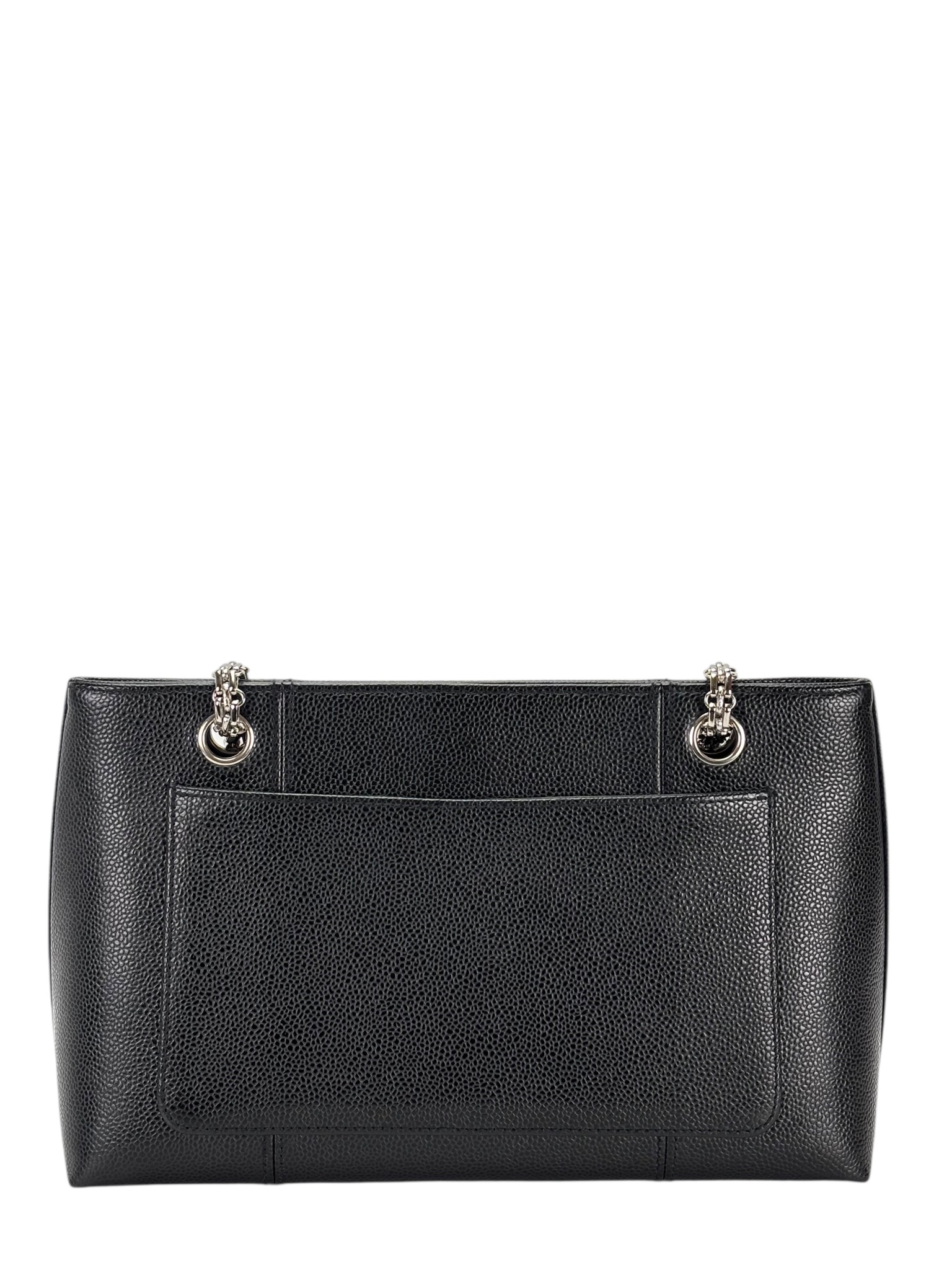 CHANEL - Black Caviar Chain Tote Bag Silver Hardware