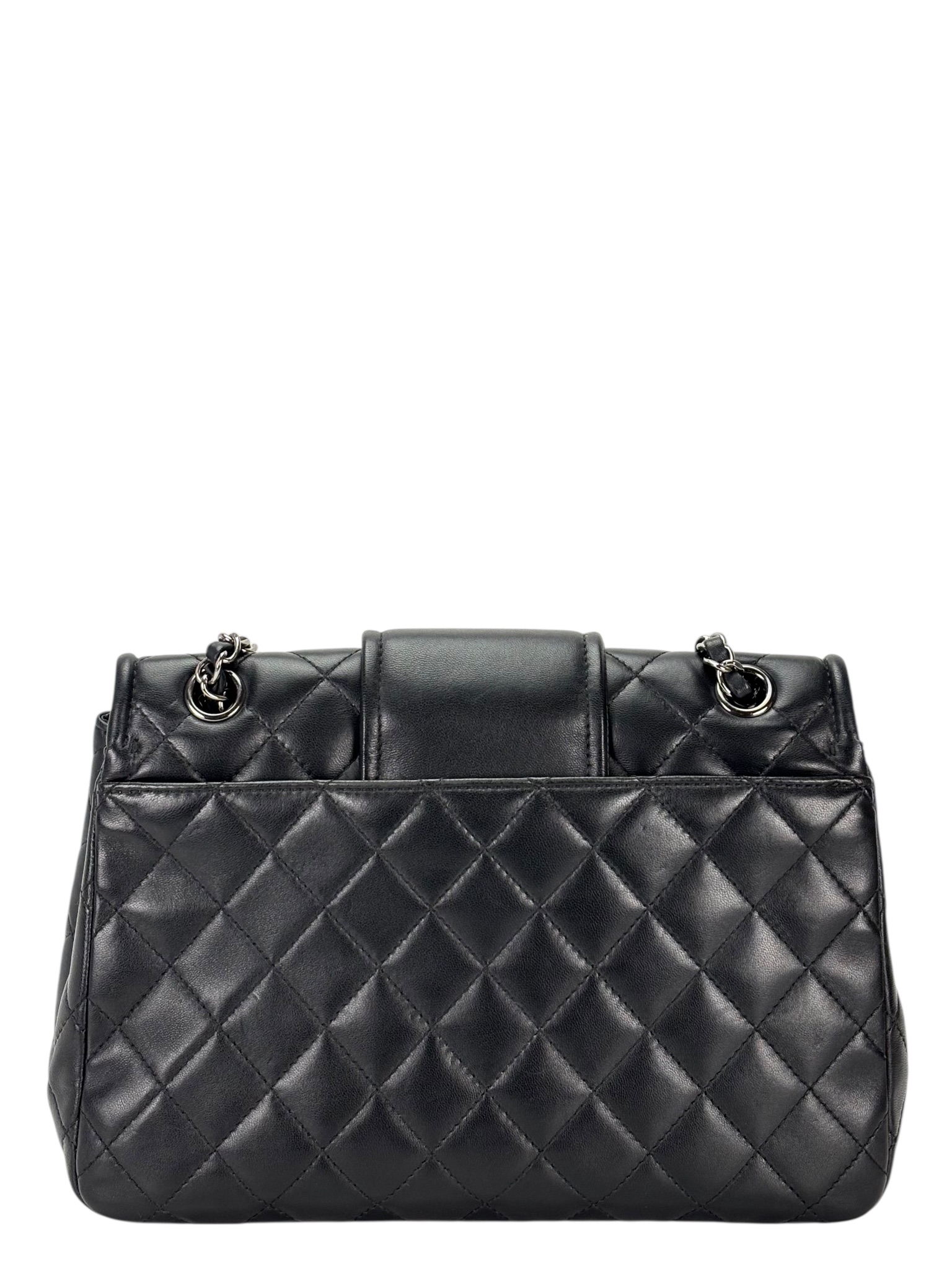 CHANEL - Black Lambskin Matelasse Chain Shoulder Bag Sliver Hardware
