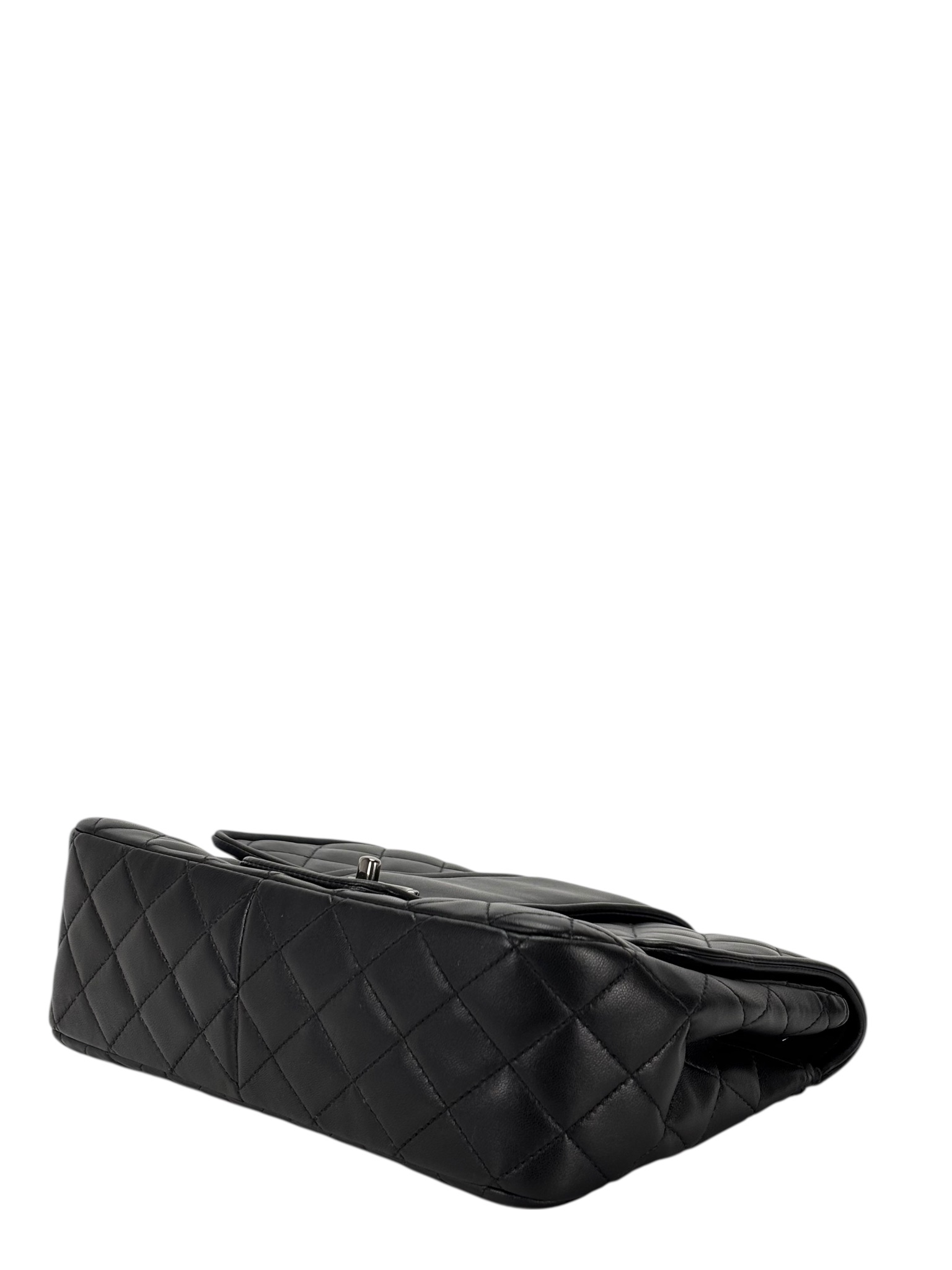 CHANEL - Black Lambskin Matelasse Chain Shoulder Bag Sliver Hardware