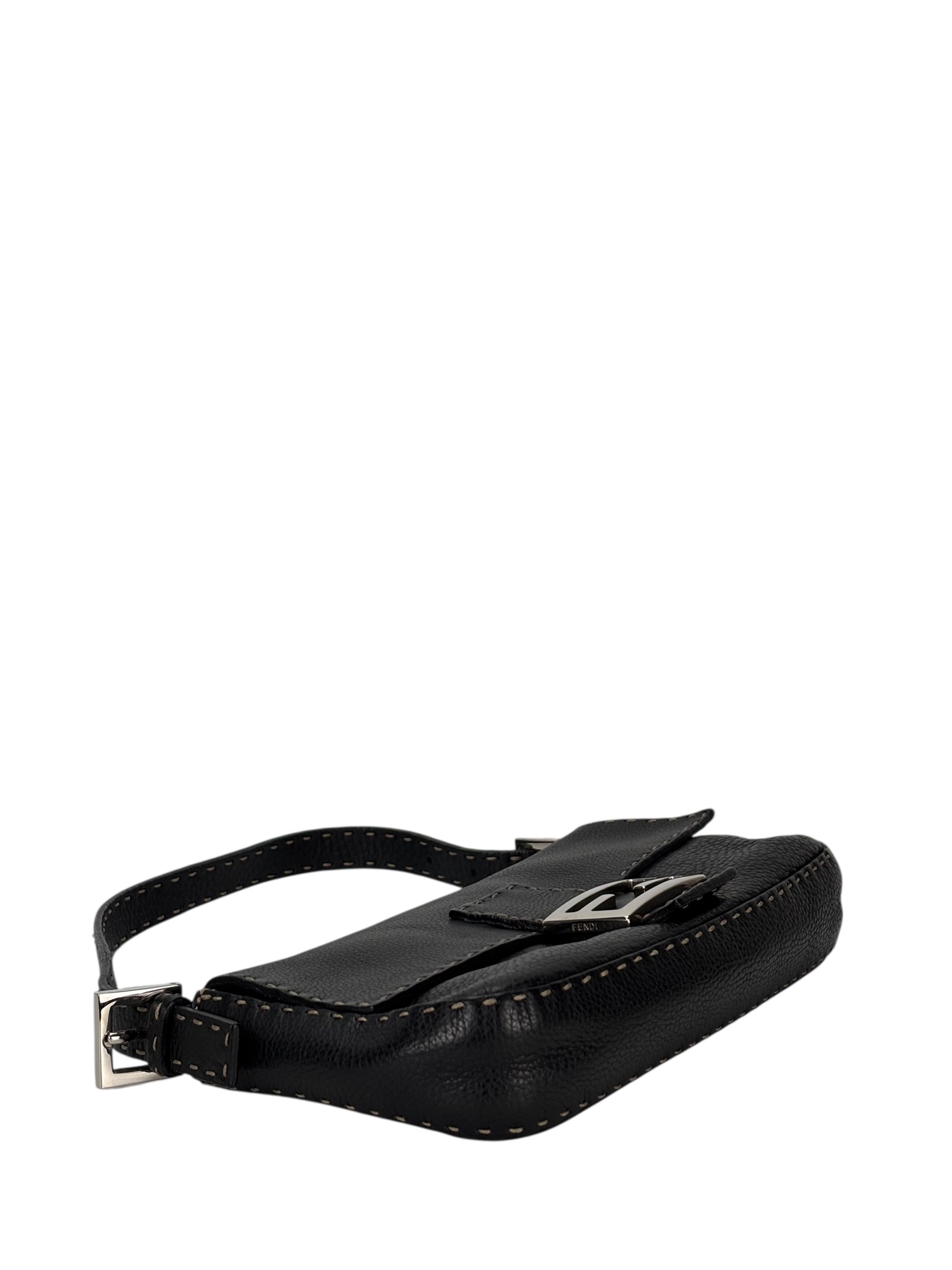 FENDI - Black Leather Selleria Baguette Bag