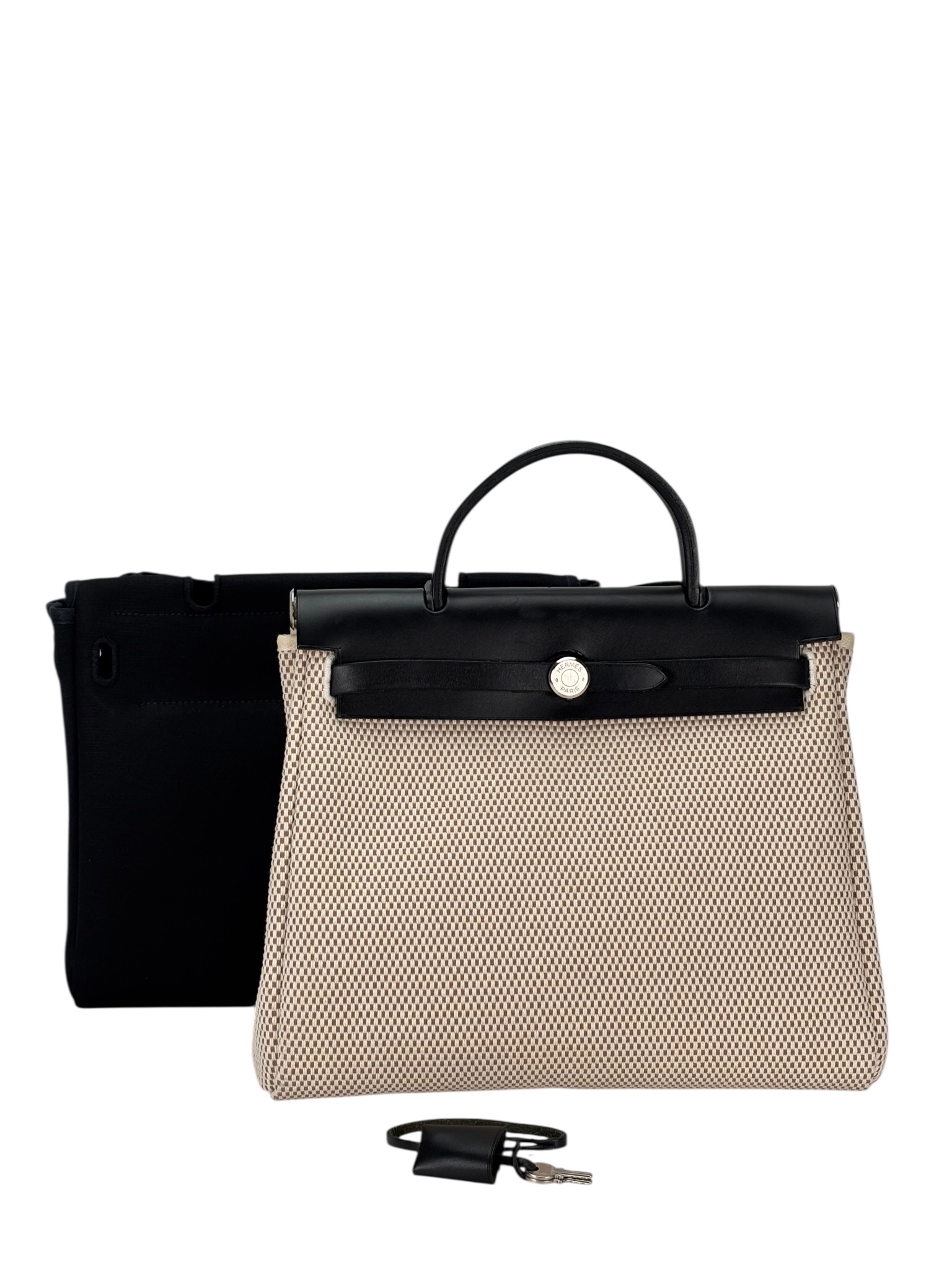 HERMES - Herbag Zip 31 (PM) Black Toile Vache Palladium Hardware