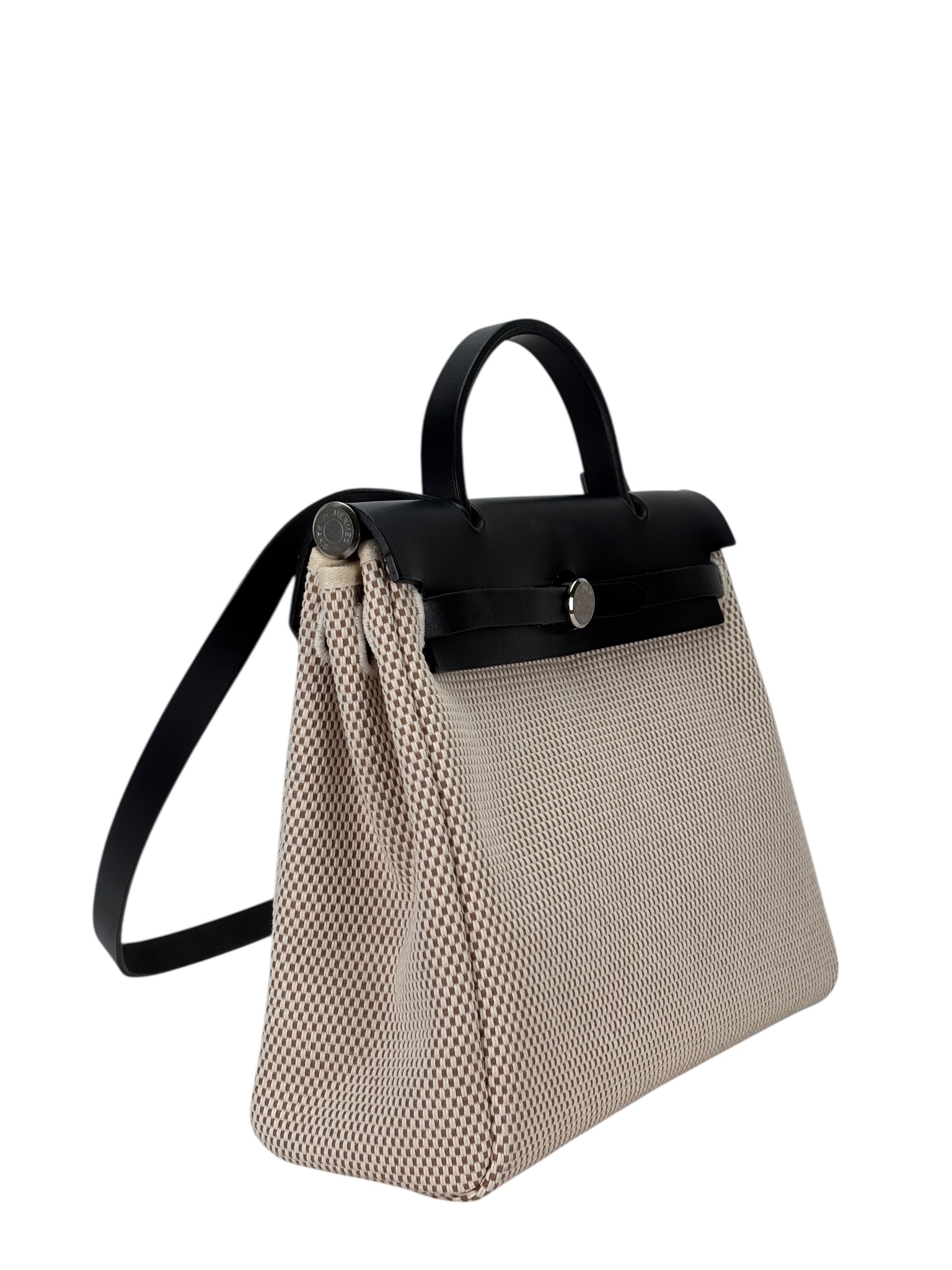 HERMES - Herbag Zip 31 (PM) Black Toile Vache Palladium Hardware