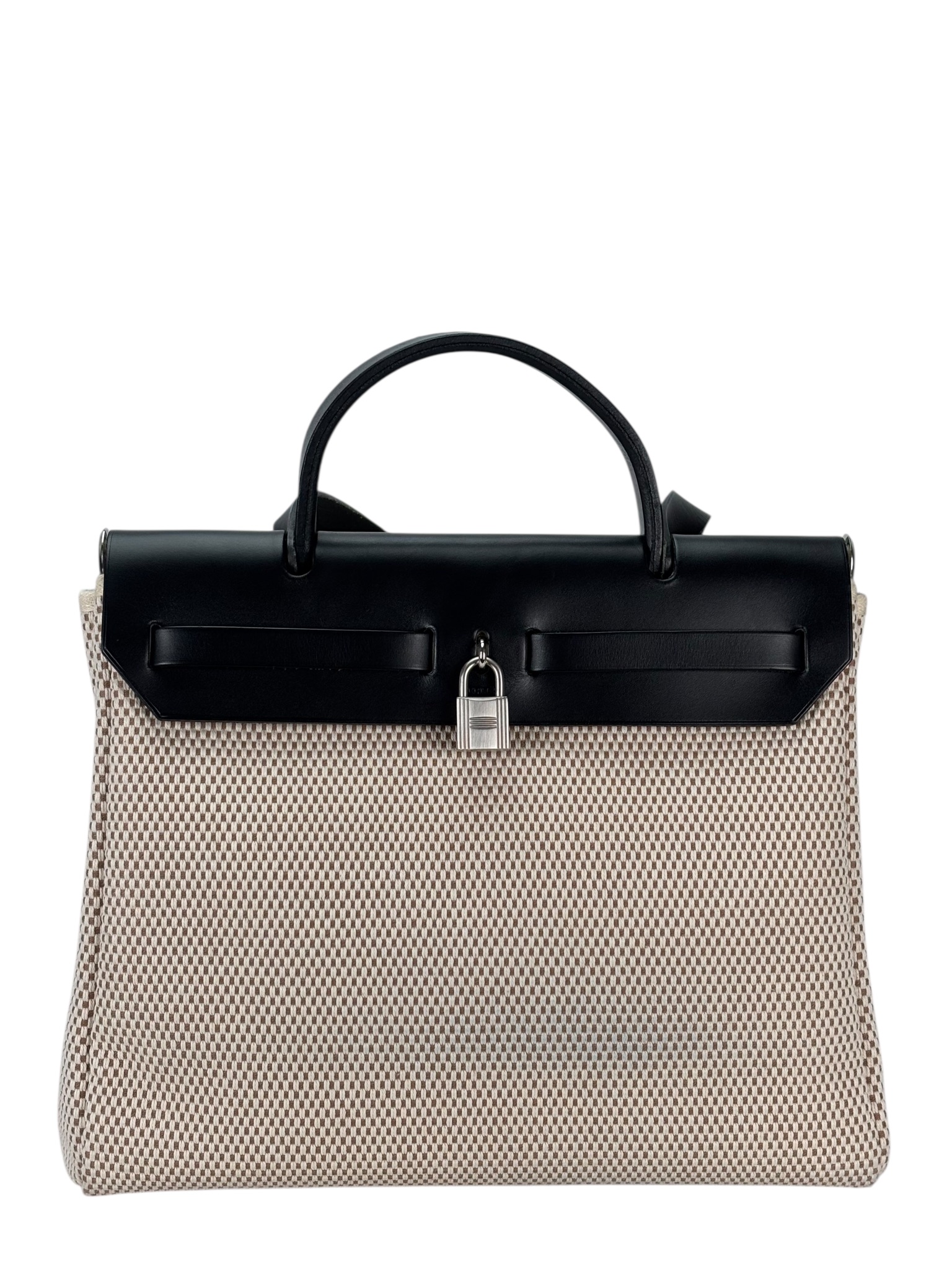 HERMES - Herbag Zip 31 (PM) Black Toile Vache Palladium Hardware