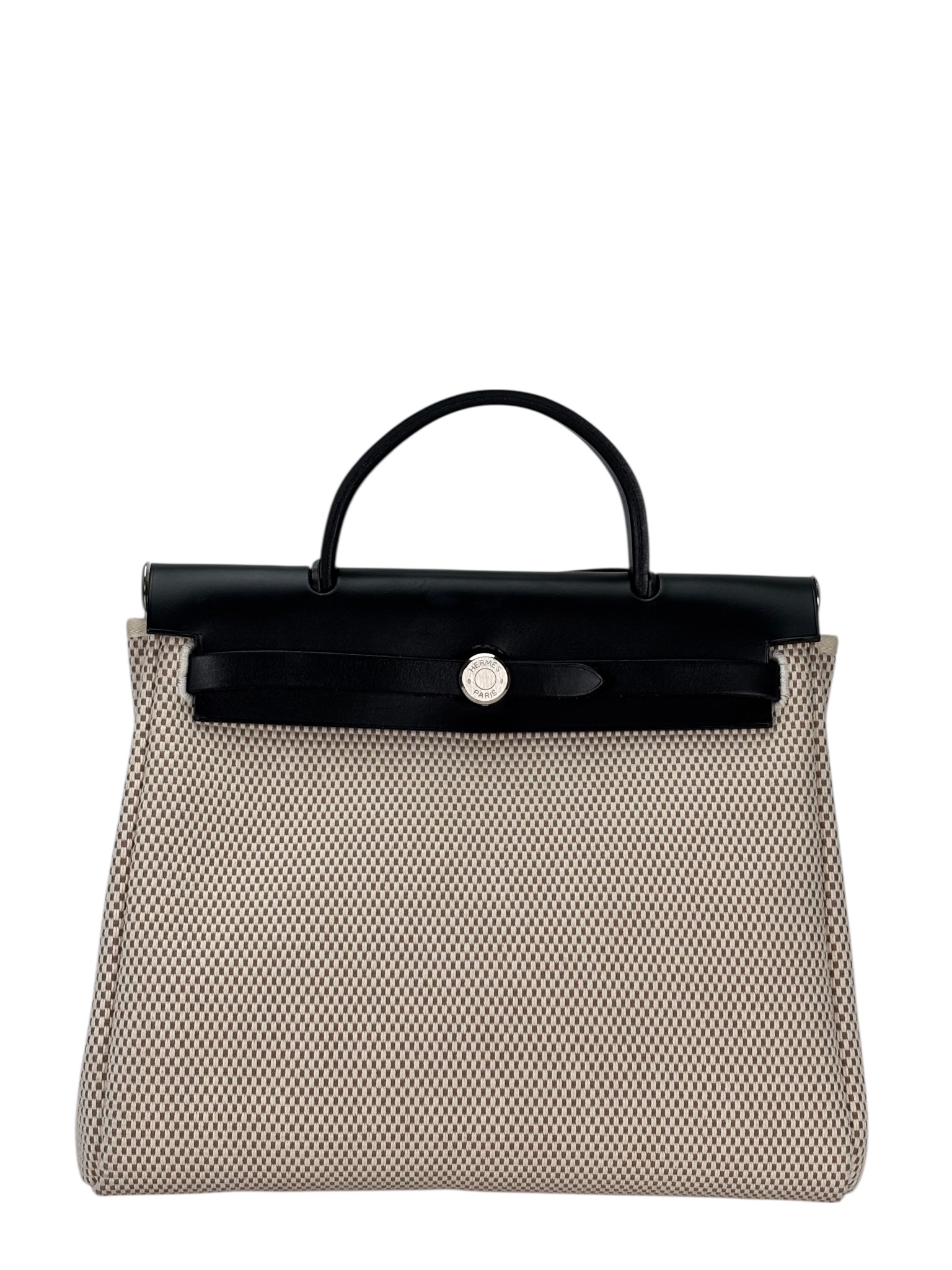 HERMES - Herbag Zip 31 (PM) Black Toile Vache Palladium Hardware