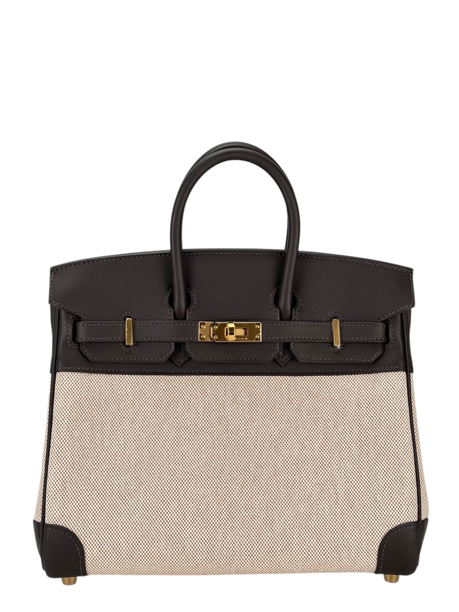 HERMES - Birkin 25 Swift T3 BaiBrun Toile H Gold Hardware